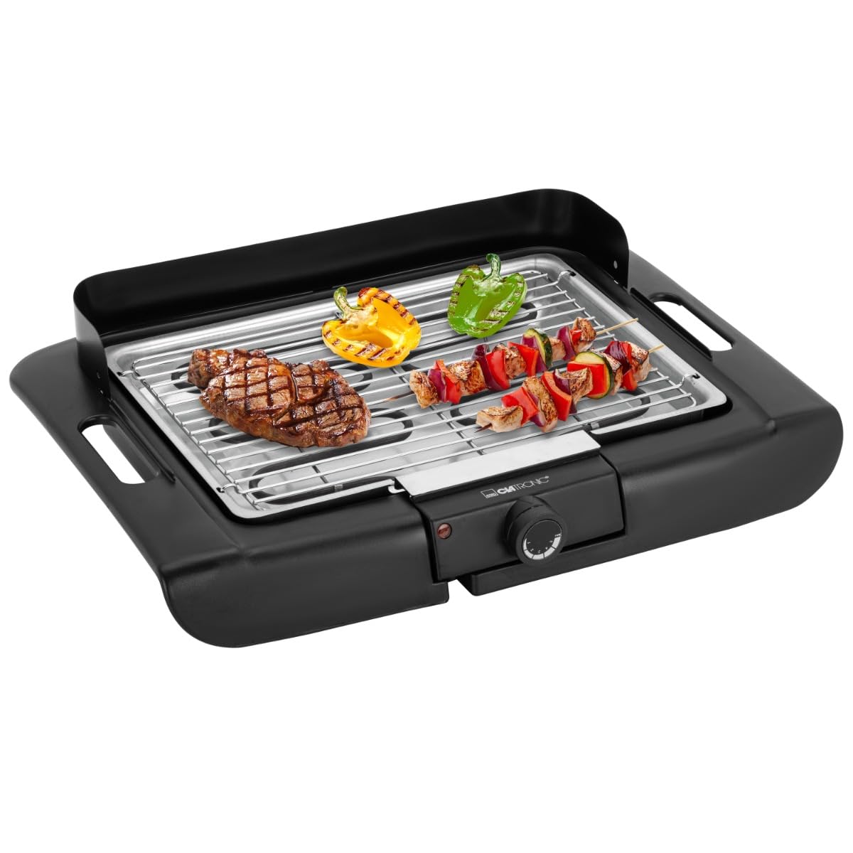 Clatronic Gril électrique BQ 3507, Barbecue de table,Indoor-Outdoor BBQ,petit,gril de table électrique pour balcon/camping/jardin,grille,protection contre le vent,surface de gril: 36x25 cm, 2000 watts