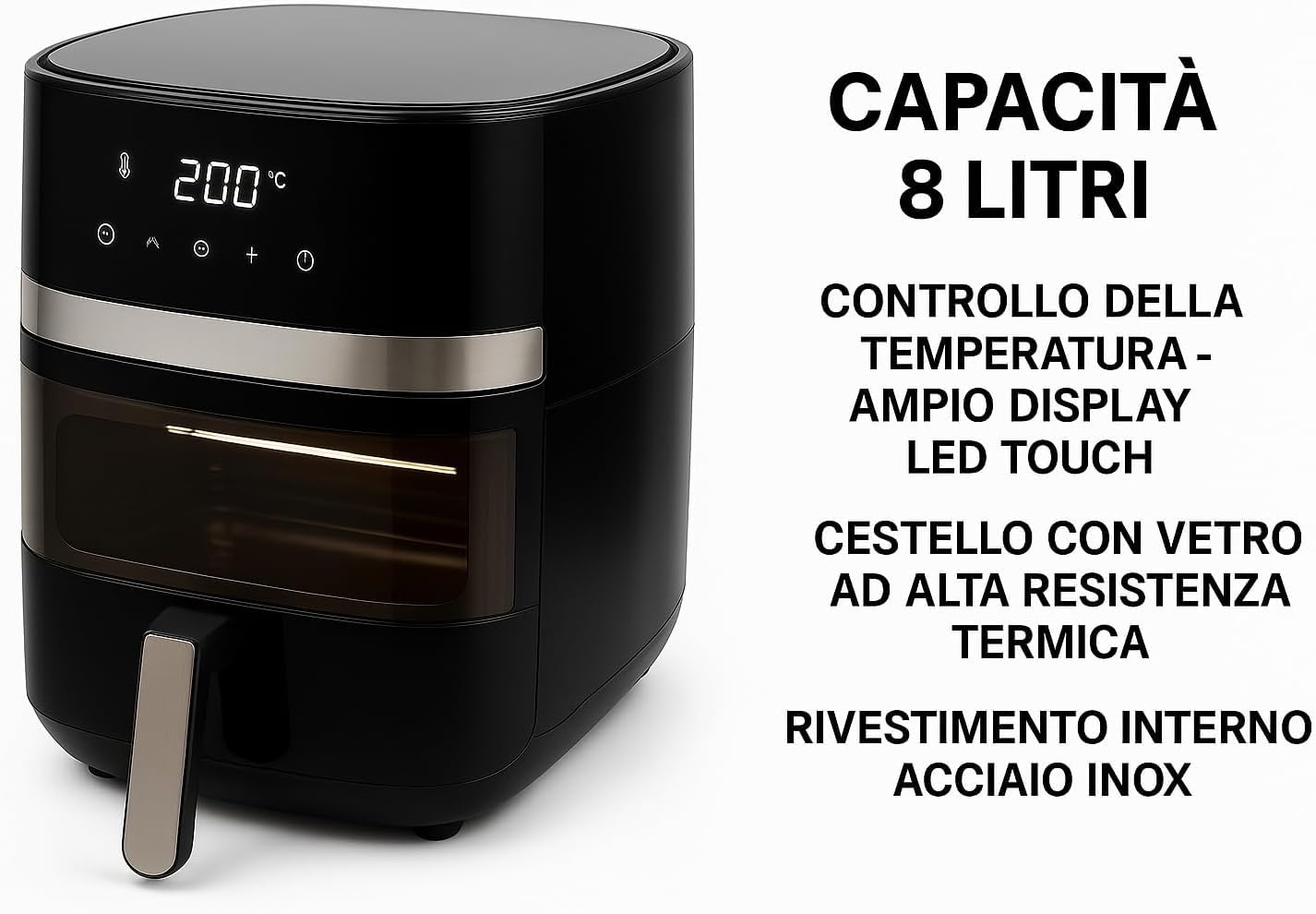 Friggitrice ad Aria & Bistecchiera 2 in 1 – 8 Litri