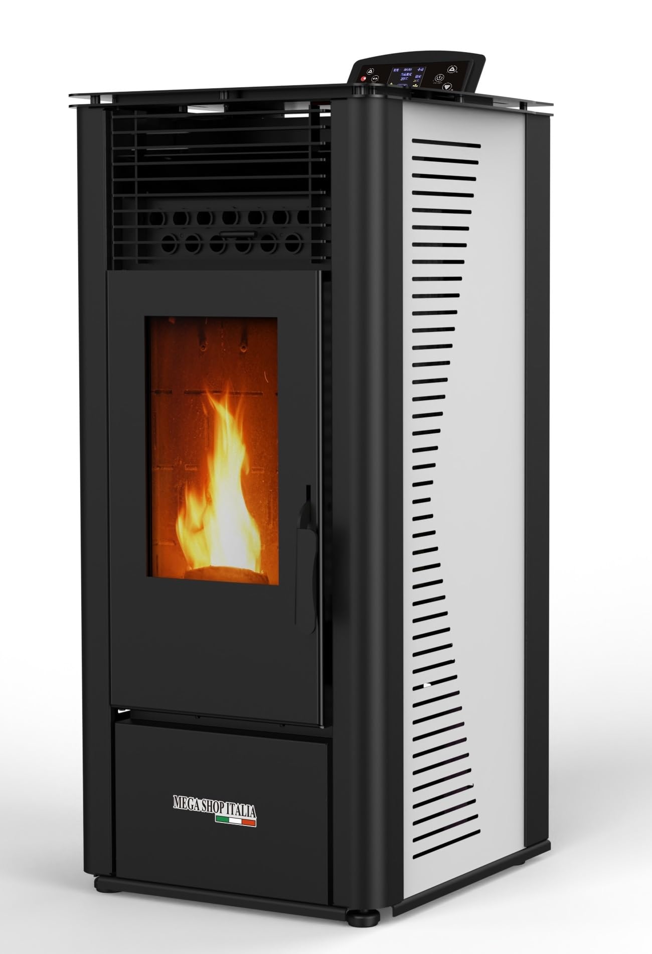 Stufa a Pellet 10kW ad Aria Ventilata Rodi Riscaldamento Alta Efficienza 100mq (Bianco)