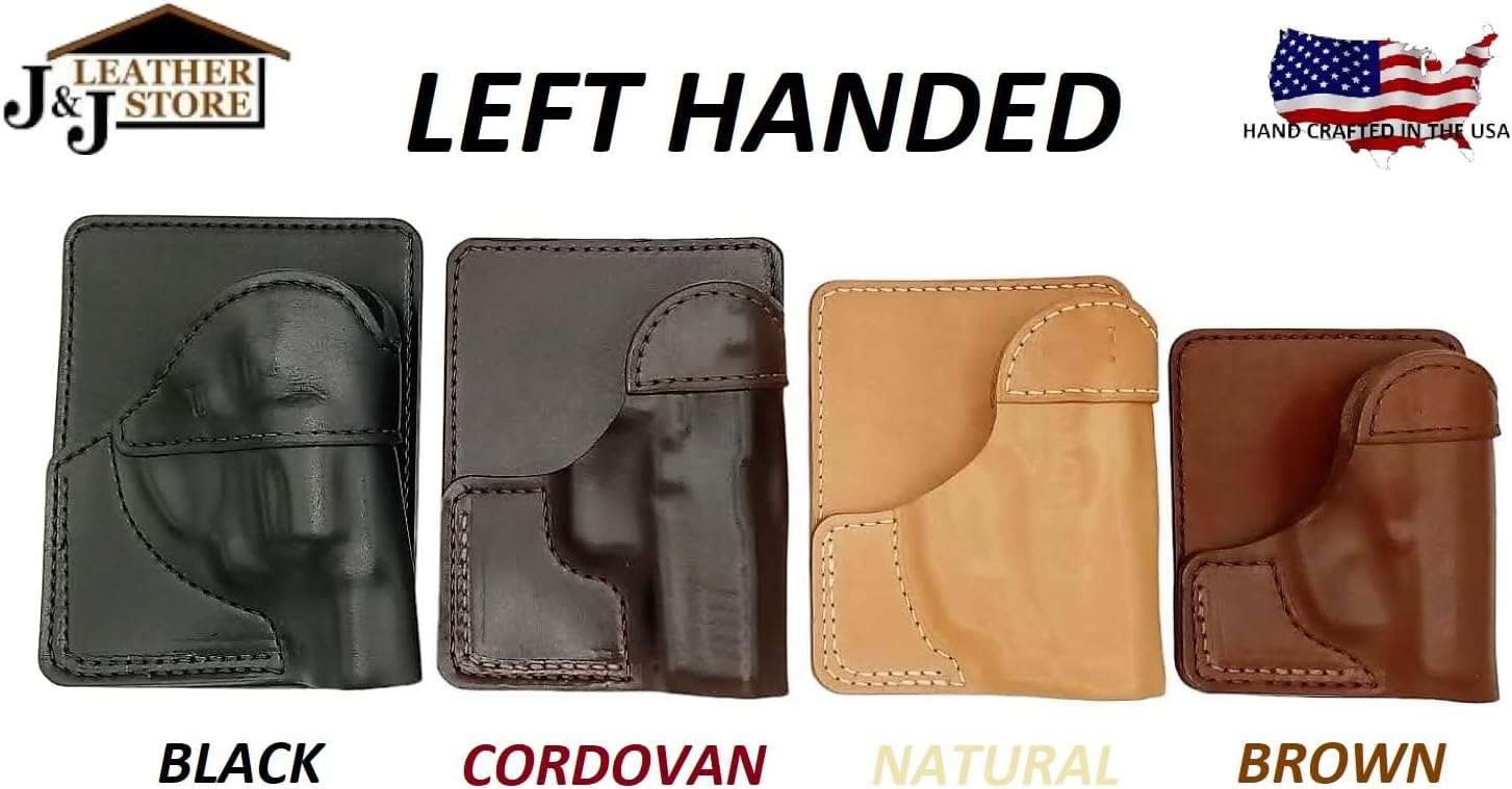 J&J Formed Wallet Style Premium Leather Rear/Cargo Pocket Holster-Fits Ruger LCP MAX 380 - Handmade in The USA -