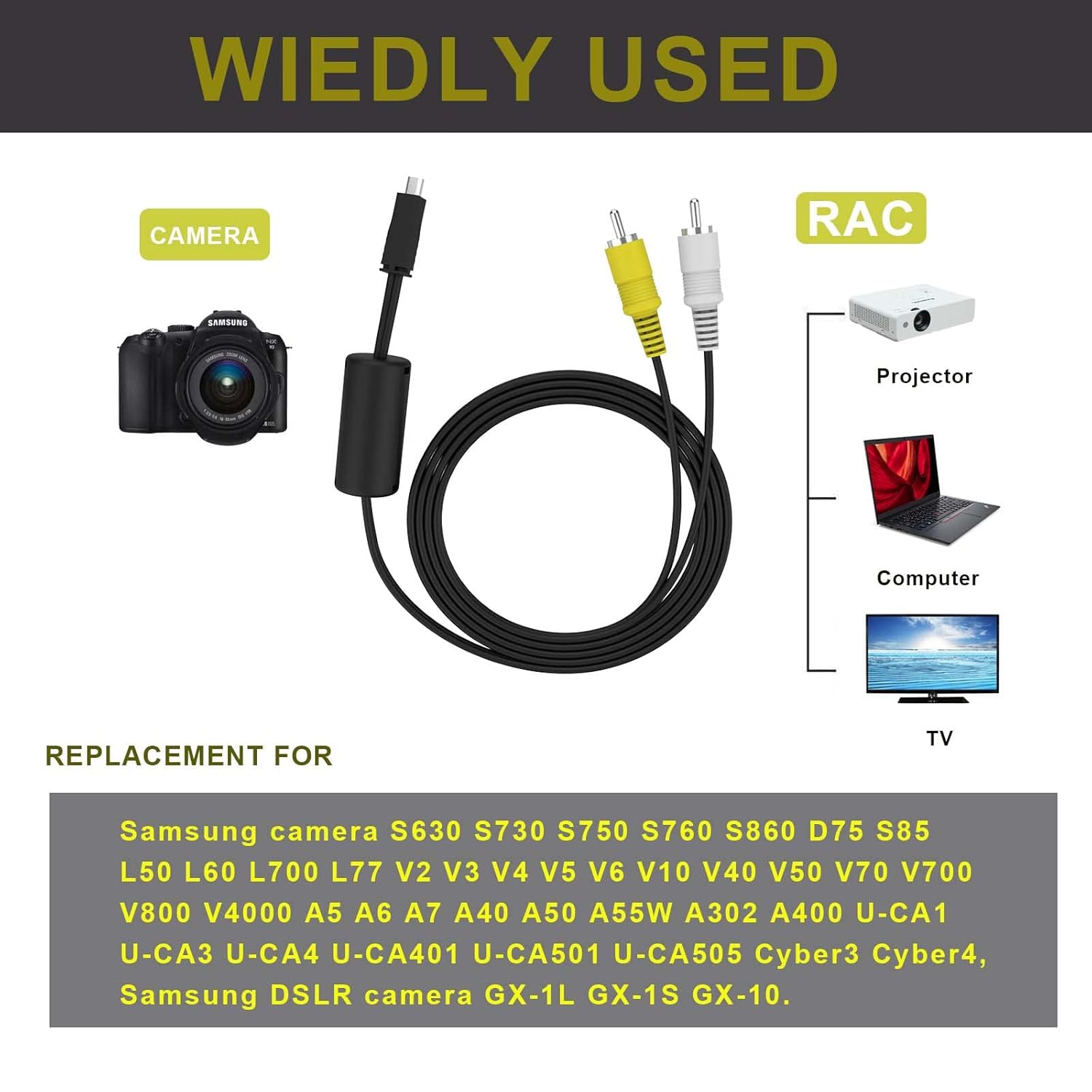 GX-10 Cord Replacement AV Audio Video RCA Cable Compatible with Samsung Digital SLR Camera GX-1L GX-1S GX-10 Samsung SLR Camera S630 S730 S750 S760 S860 D75 and More image 4 of 7 B09J8KRR44