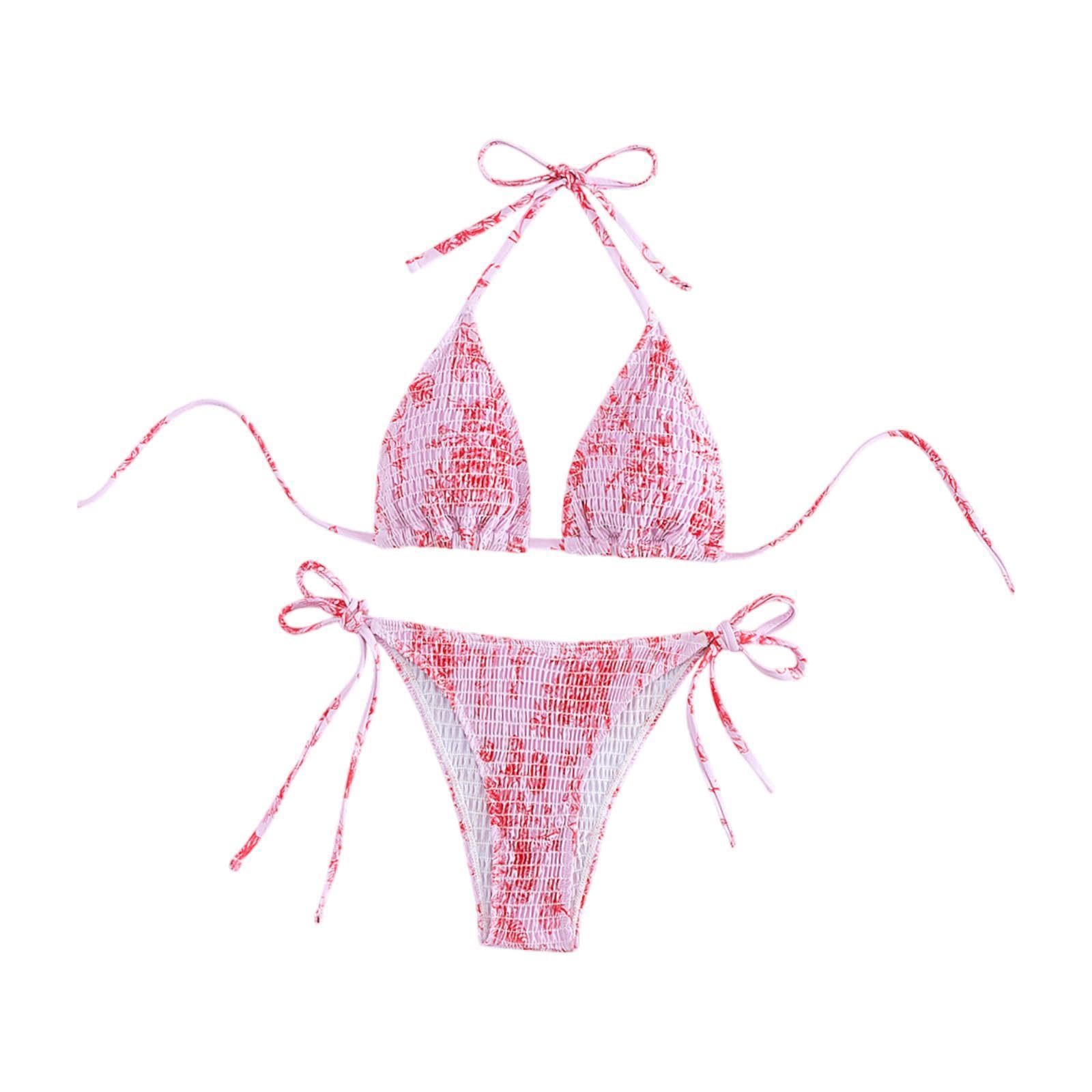 Women's Triangle Set Tie Side Bathing Suit for Party Travel Swim Pool Style F