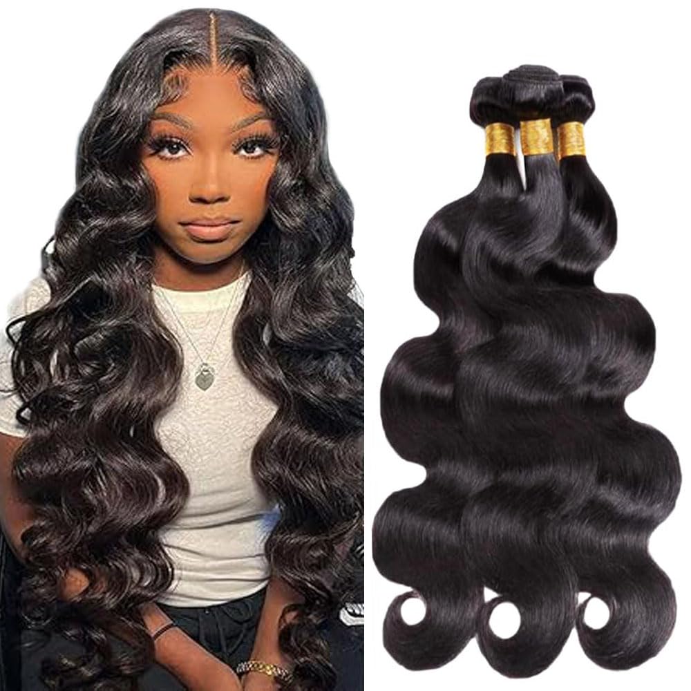Body Wave Human Hair Bundles 26 28 30 Inch Natural Black Bundle Human Hair Extension 3 Bundles 50g Per Bundle 150 Gram Total Unprocessed Virgin Hair Color #1B