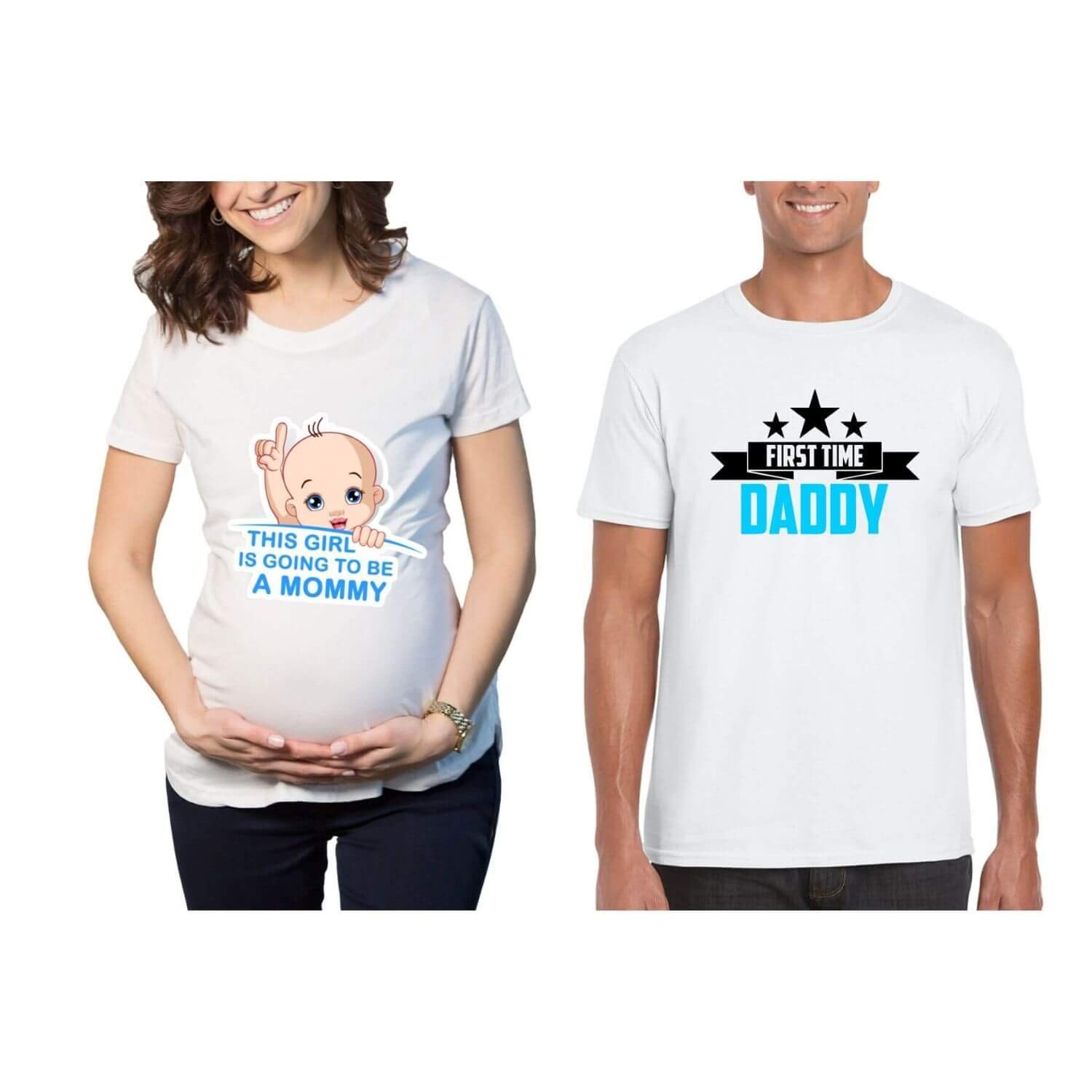 Maternity Couple T-Shirts Combo Pregnancy Announcement This Girl is Going to be a Mummy First Time Daddy for Men Women Round Neck Half Sleeves-image-32
