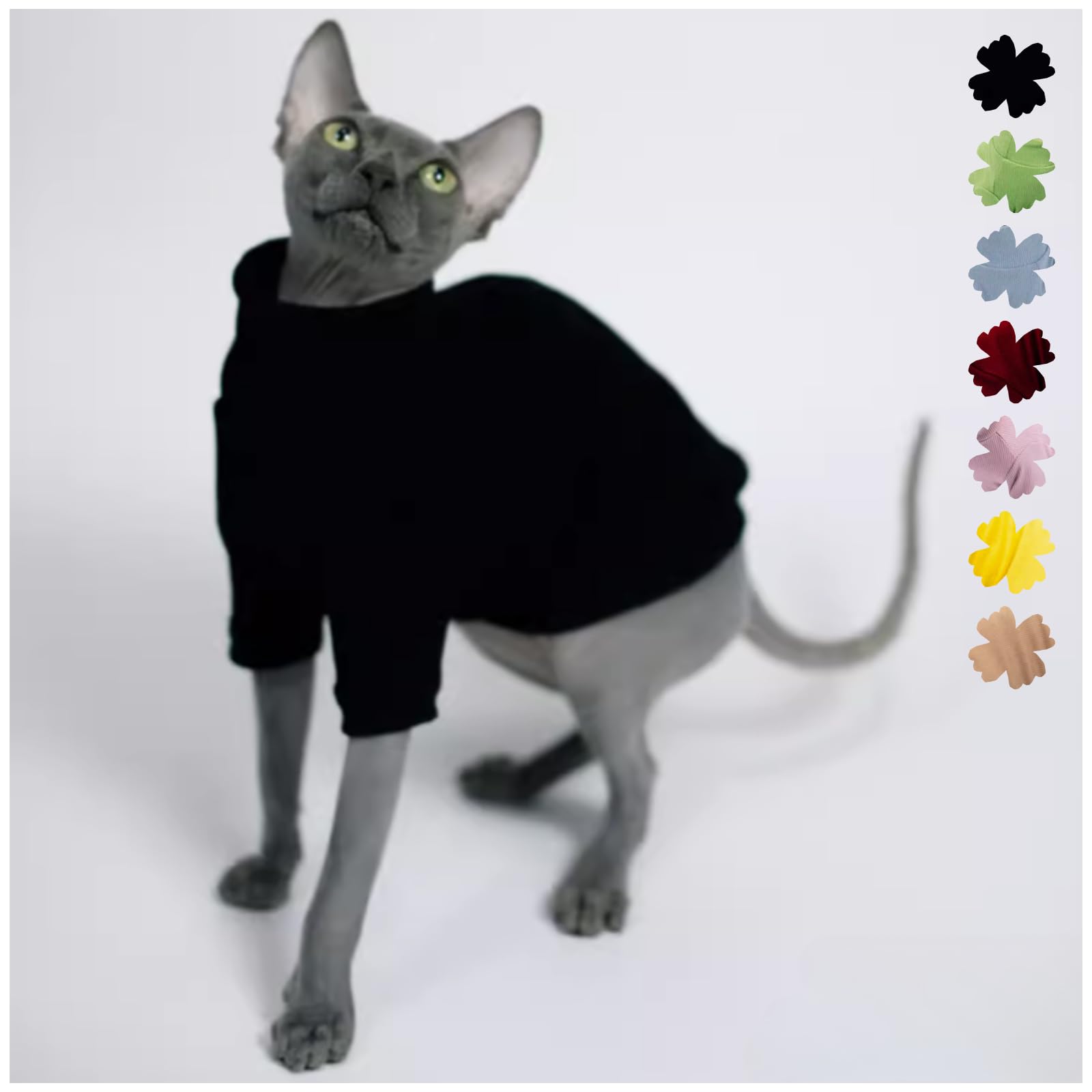 Cat Hypoallergenic Basic Shirt, Soft Breathable Warm Pullover Clothes Clothing for Hairless Sphynx, Devon & All Indoor Kittens (Black,L)
