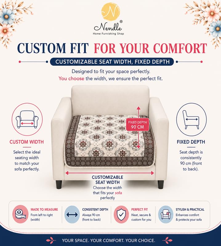 Image of Nendle Quilted Customisable Digital Printed Sofa Mat Cover with Fixed Seat Depth of 36 Inches | Premium Velvet Fabric Furniture Protector for Custom Fit