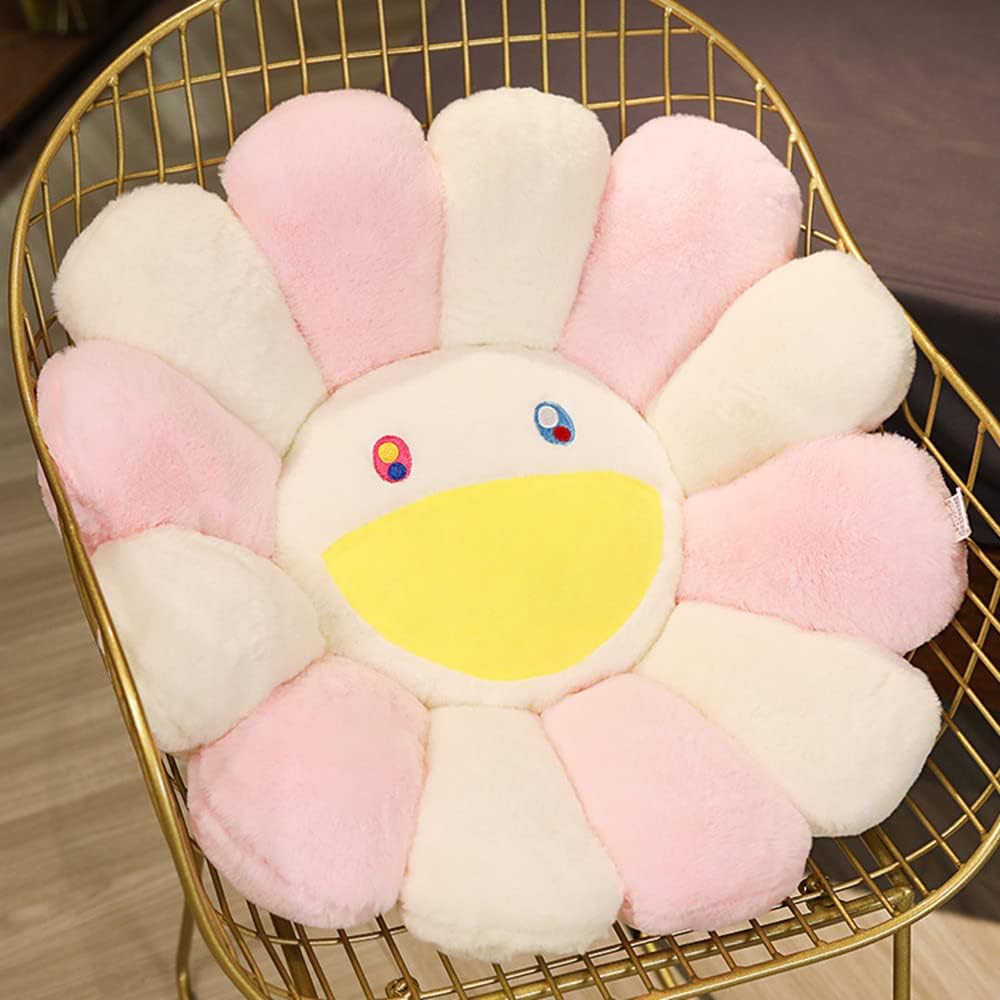 Flowers bloom on the other side Smiling Face Sunflower Stuffed Plush Toy Doll Cushion Pillow Home Bedroom Car Decoratio Ornaments (Double Sided Expression 15.8 inches 0.9 pounds, D)