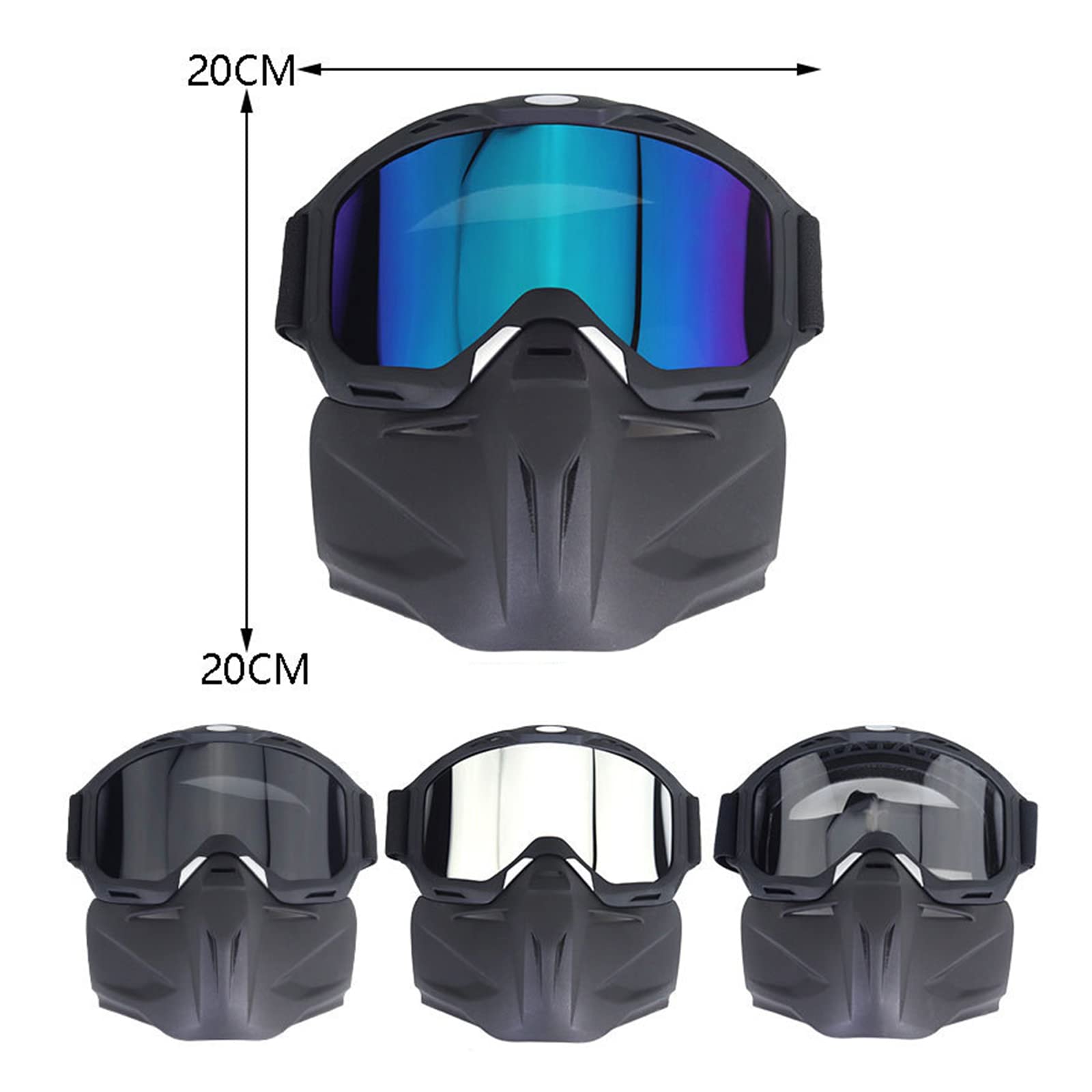 Lunettes de Moto Lunettes de Ski Facial Détachable Casque Anti-buée Coupe-Vent Verres de Vélo,Transparent