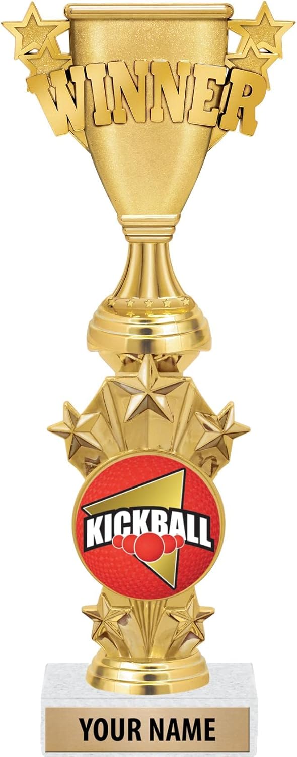 Crown Awards Personalized Winner Kickball Trophies - 10.5" Gold Kickball Starburst Trophy Prime