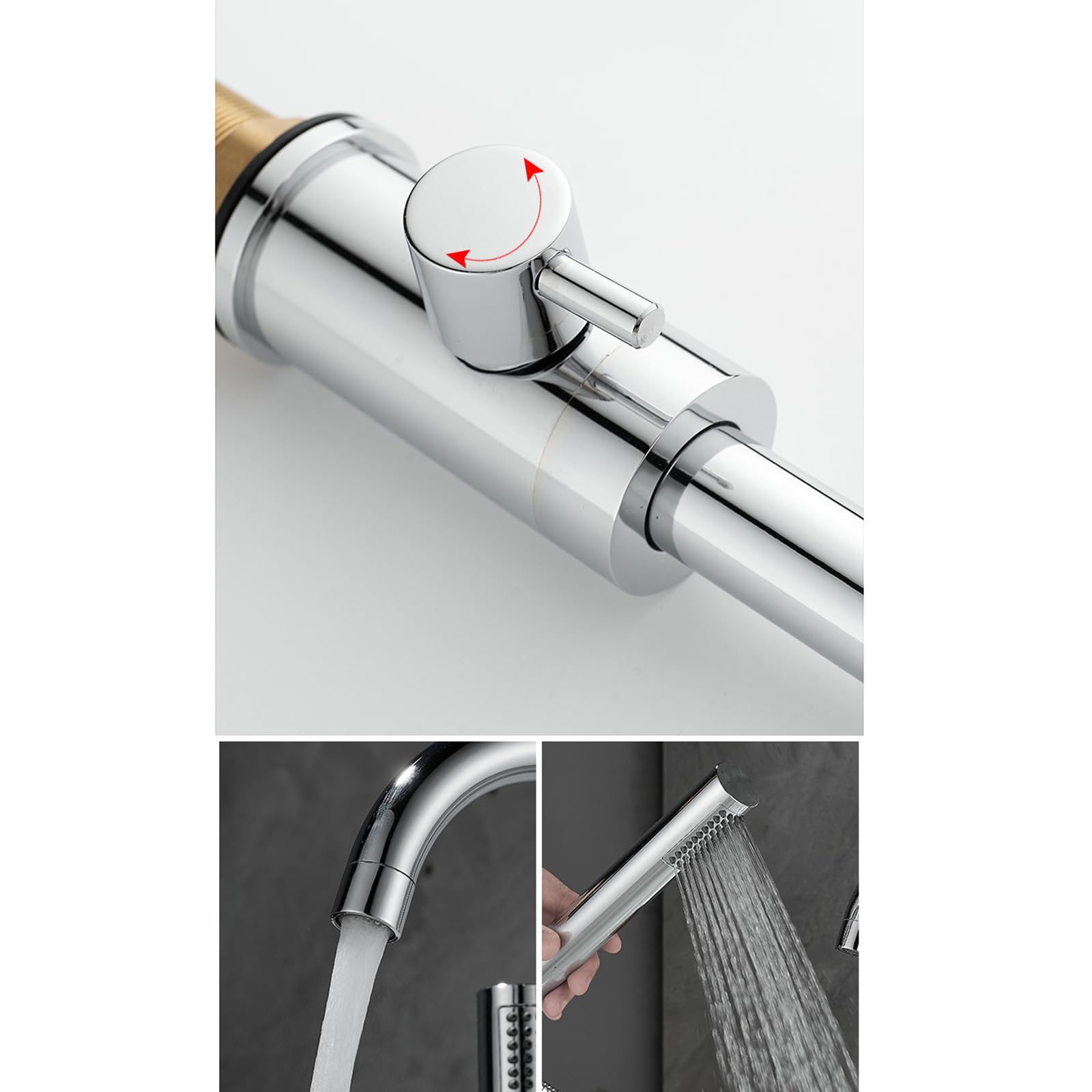 Grifo Moderno para Bañera de 3 Orificios Monomando Rotación de 360° Latón Agua Caliente O Fría para Lavabo Y Bañera Grifos Mezcladores para Bañera con Ducha Color Plata