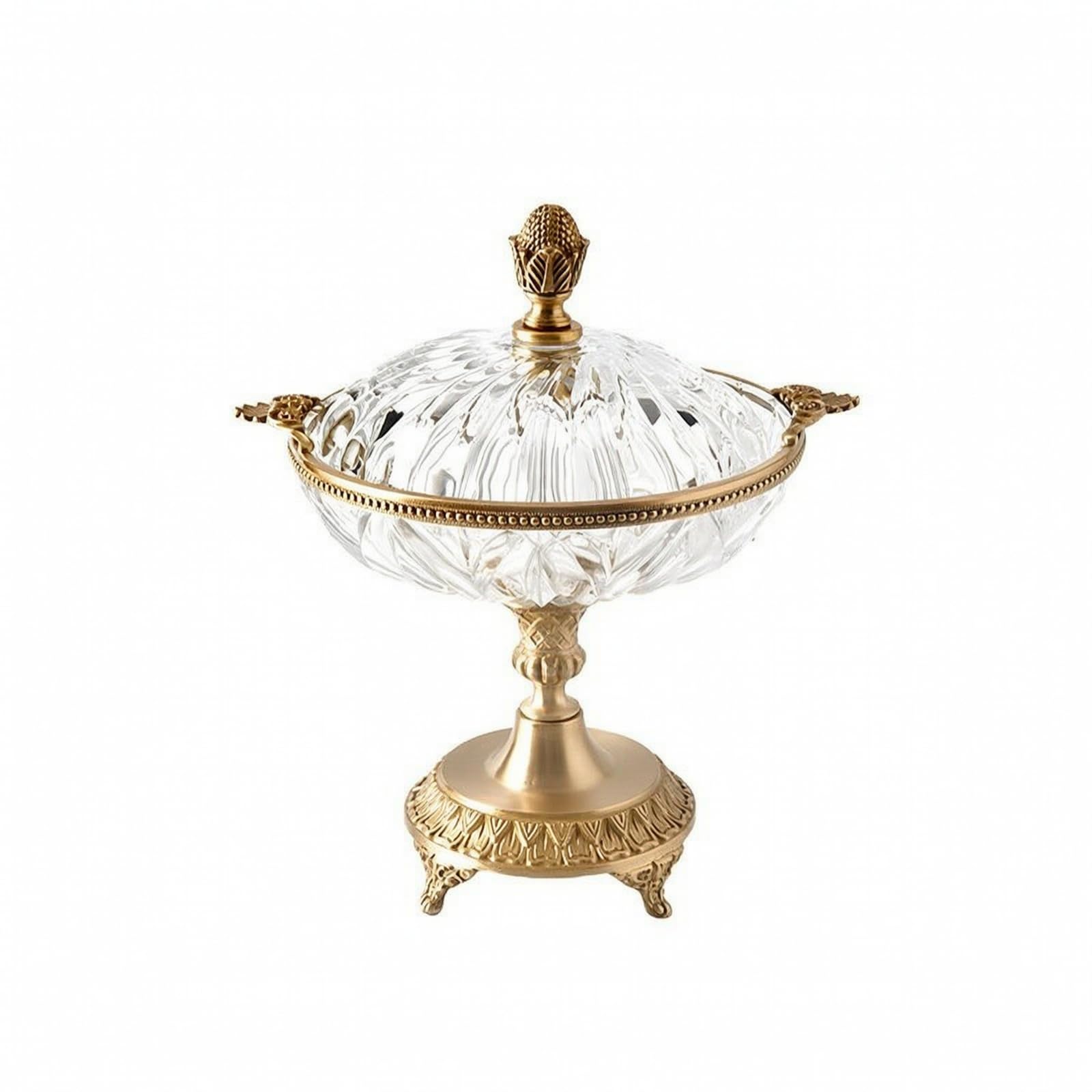 Alzatina Coperta in e Rame Giallo | Decorativo, Ciotola Decorativa con Manici e Piede, Trasparente, Centrotavola, per Toletta