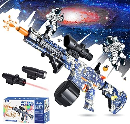 OENLOL Gel Ball Blaster Orby Gun Semi Auto Shooting Mode Outdoor Activities Drum Magazine with 60000 Water Beads Laser Flashlight(M4 Galaxy)