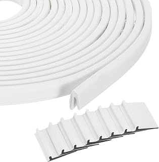 uxcell 49.2FT V Shape Weather Stripping Door Seal Strip with 8 Door Corner Seals, Self-Adhesive Door Insulation PU Foam Sealing Strips for Gap Sealing, White