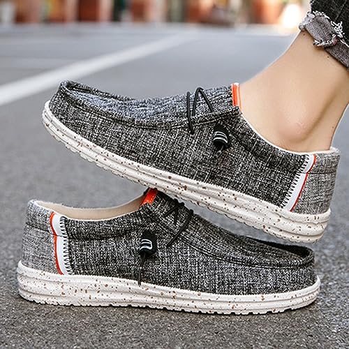 Canvas Boat Shoes Men,Fashion Slip Resistant Mens Loafers Slip On,Classic Look Lightweight Breathable Deck Shoes,Comfort Fit & Wet Grip Rubber Soles2
