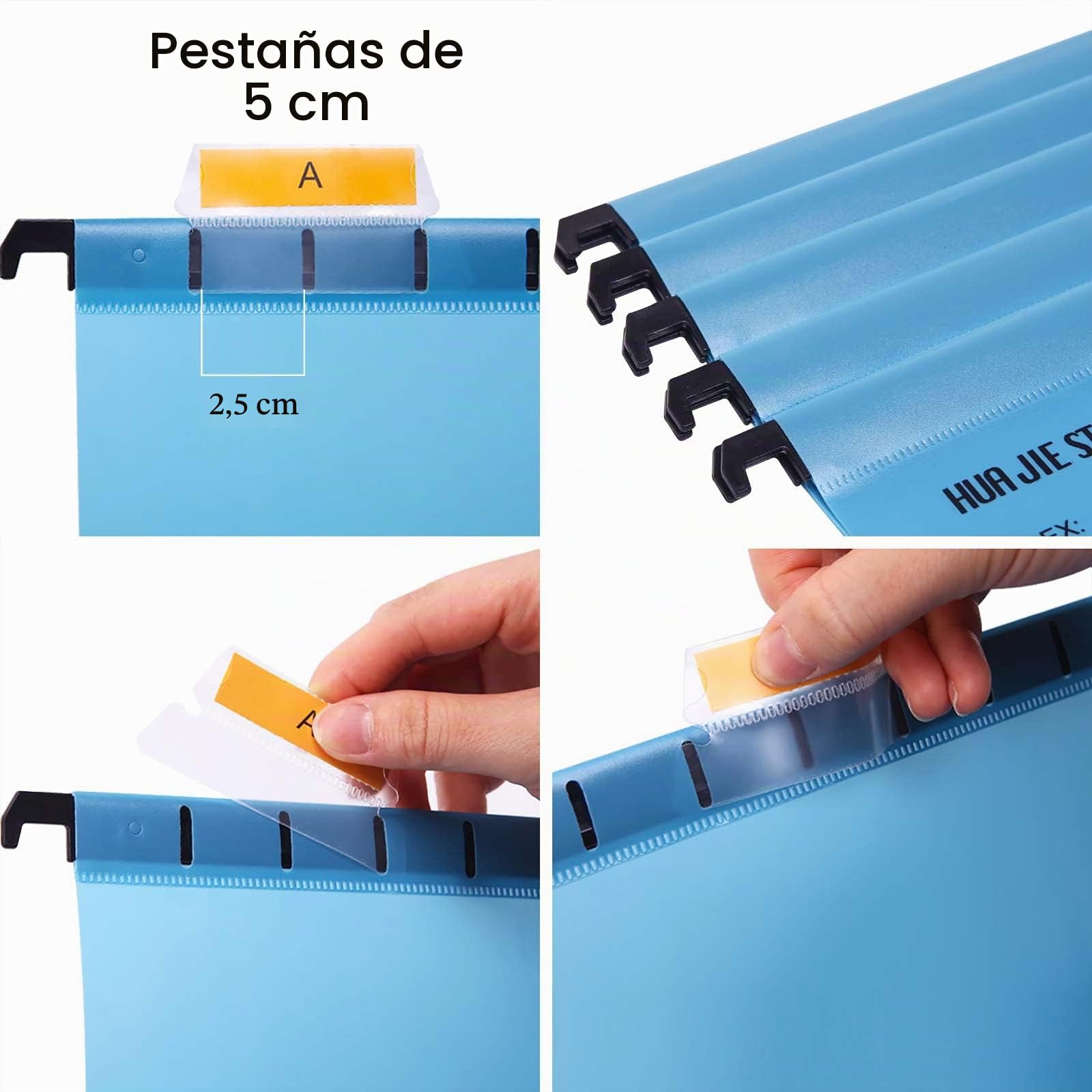 Paquete de 12 unidades Archivo Carpetas Colgantes Polipropileno, tamaño A4, con pestañas e insertos de Tarjeta para Archivadores, color Azul