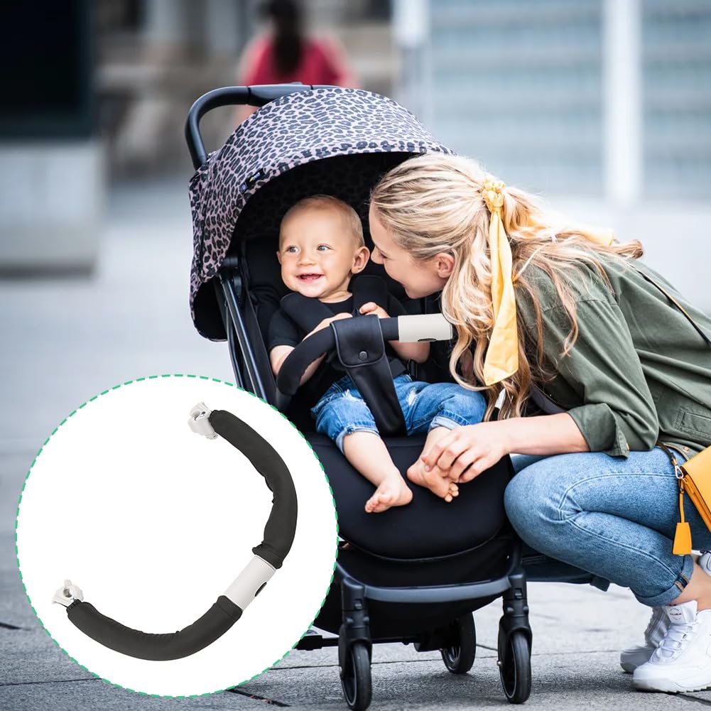 Tiiyee Poignée Accoudoir De Poussette Bébé, Réglable Barre Pare-Chocs Guidon Sécurité Parapluie Extension Garde-Corps Barrière Protection Butoir Amovible Accessoires Tube Ovale(Noir)