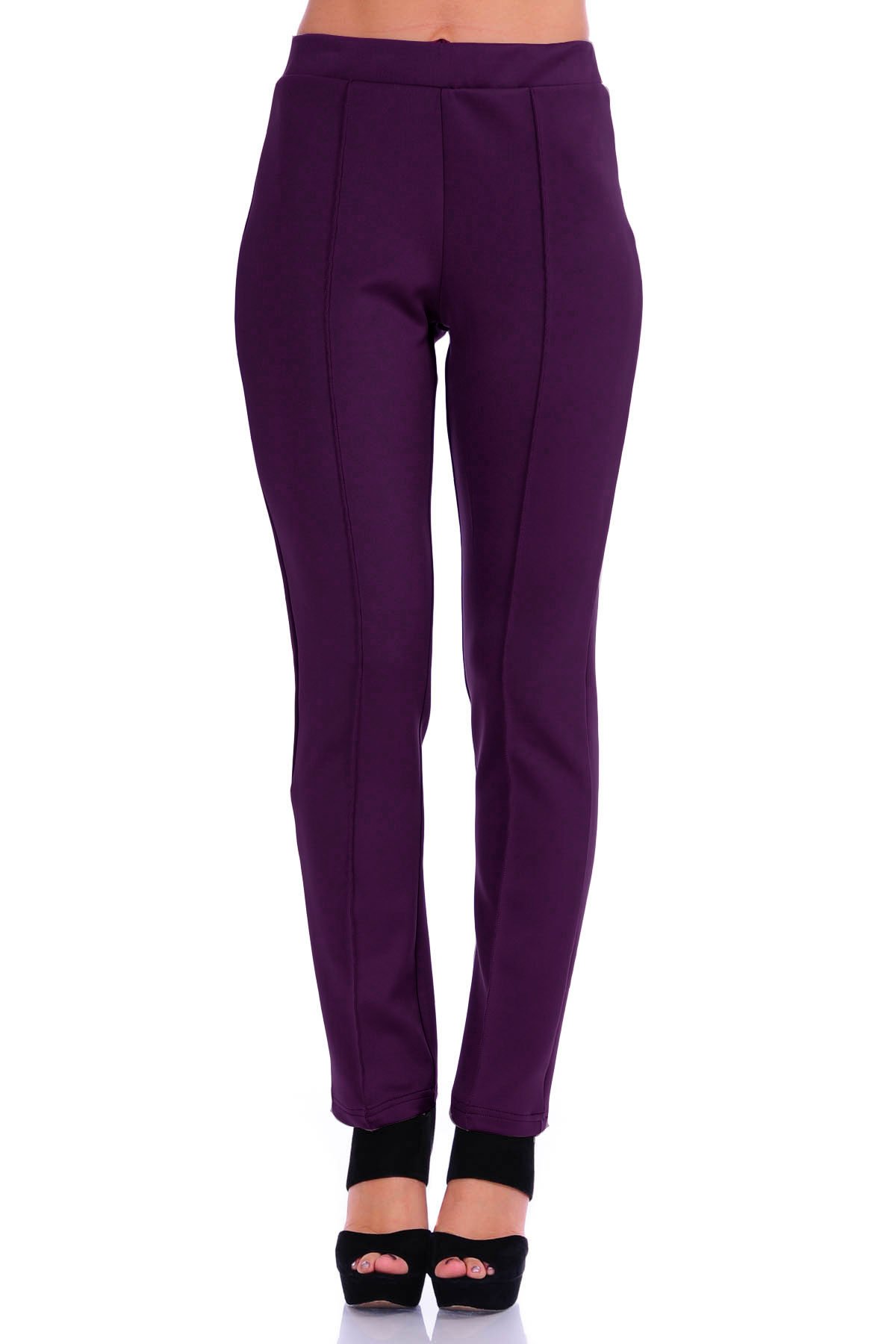 SR Womens Solid Stretch Straight Leg Slim Fit Pants X-Large Plum
