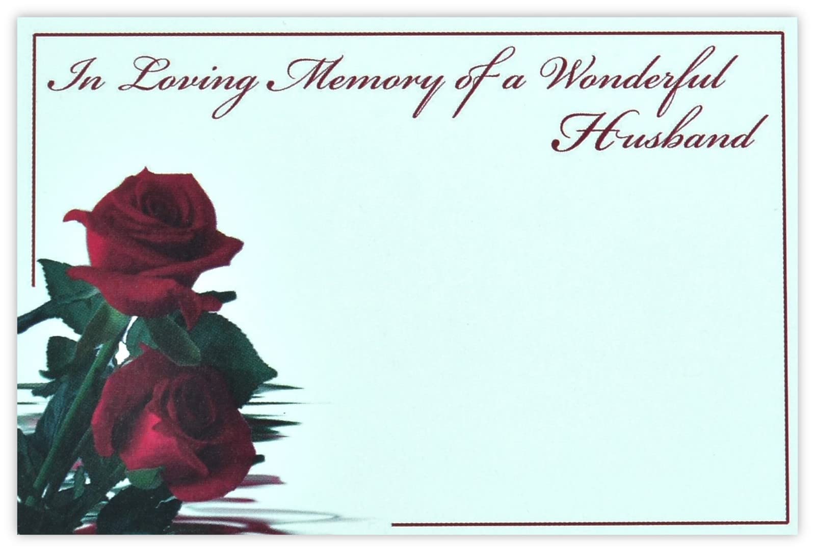 celloexpress In Loving Memory Husband (2 Red Roses) Flower Message Cards - 60mm x 90mm - Bereavement Florist Card Sympathy Condolences Notes (Pack of 100)