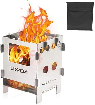 Lixada Portable Wood Stove - Stainless Steel/Titanium Lightweight Folding Pocket Stove for Outdoor Camping Cooking Picnic Backpacking