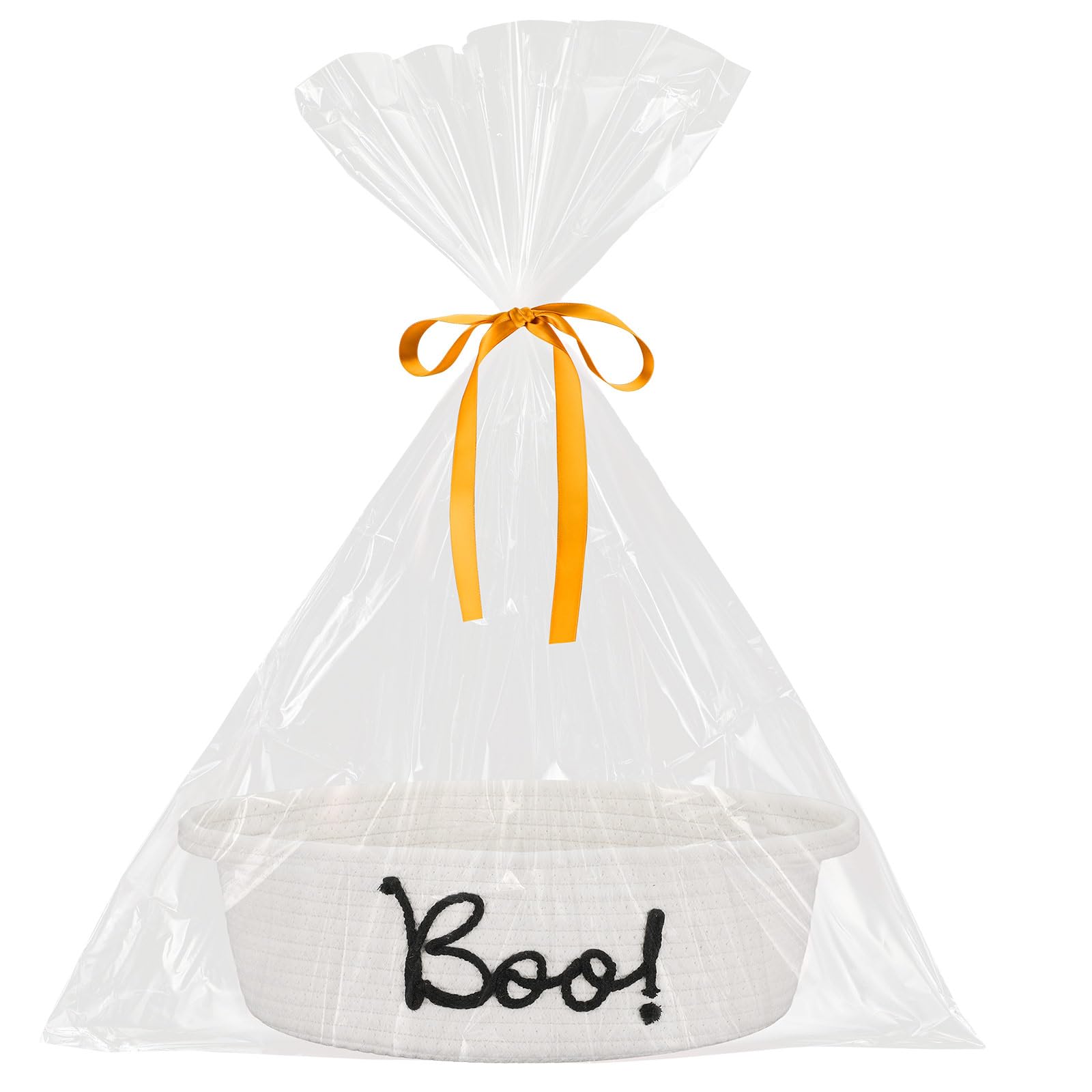 Reallnaive Halloween-Geschenkkorb-Set mit Griffen, inklusive gewebten Korb-Geschenktüten und Bändern, 1 Boo Dankeskarten mit weißem Umschlag für Halloween, Süßes oder Saures, Partyzubehör (Orange)