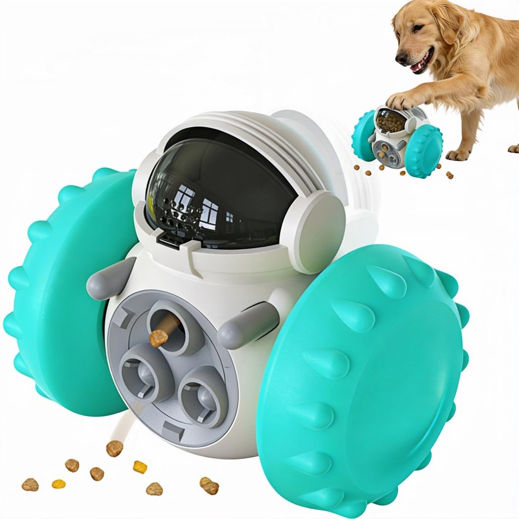 FARDEER Wobble Interactive Dog Toy，Non-Electric Robot Dog Toy，Slow Feeder Function，Tumbler Wobble Dog Toy for Boredom Relief，Battery-Free Safe Chew Toy for Small/Medium Dogs -Blue