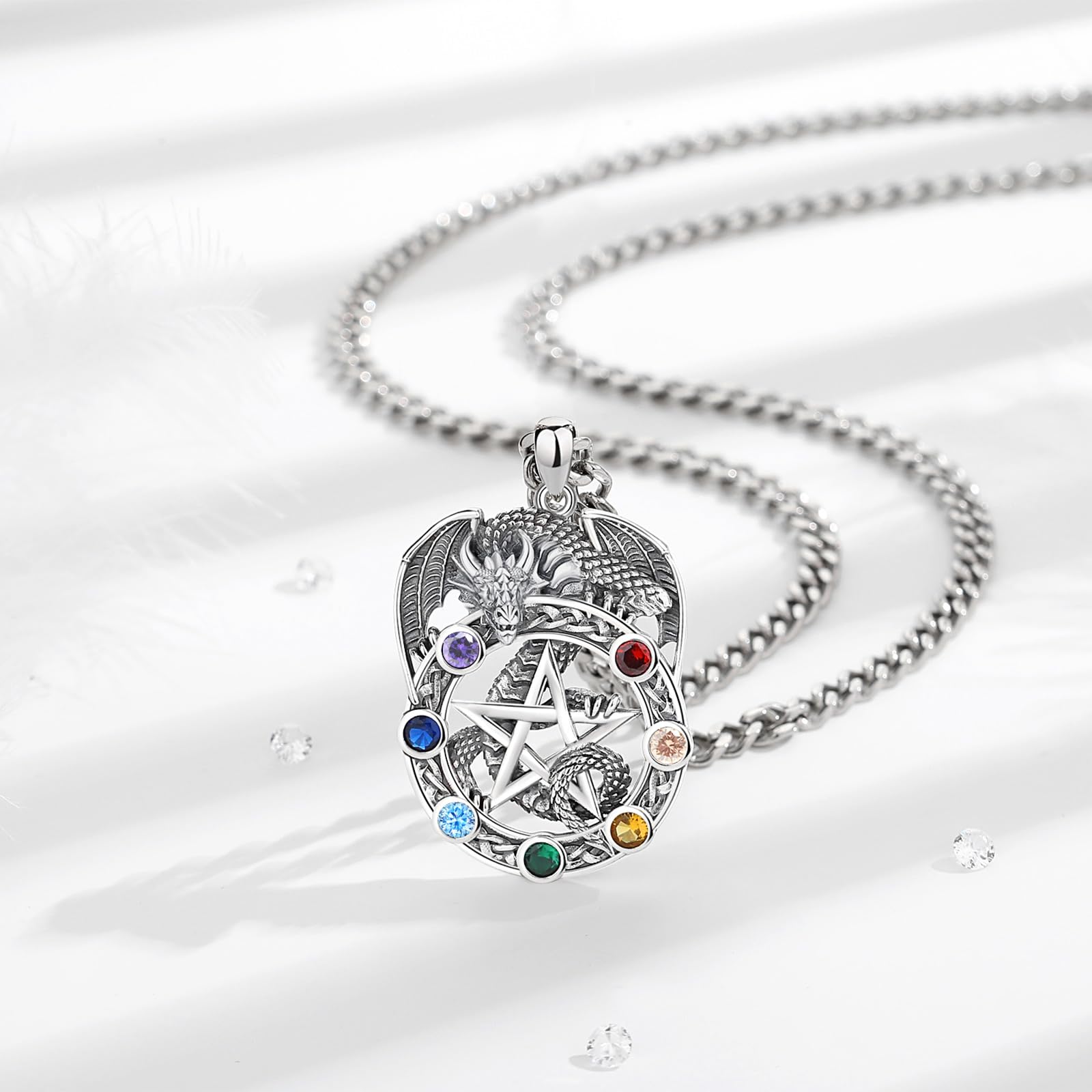 INFUSEU Collier Viking pour Homme, Pendentif Arbre De Vie Yggdrasil En Argent 925 Bijoux Loup Celtique Viking Loup Fenrir Valknut Jormungandr Corbeau Odin Allah Poison pour Les Hommes