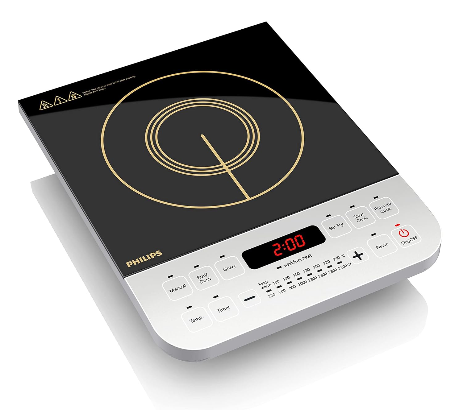 Philips Viva Collection HD4928/01 2100-Watt Induction Cooktop, Soft Touch Button with Crystal Glass (Black)-image-7