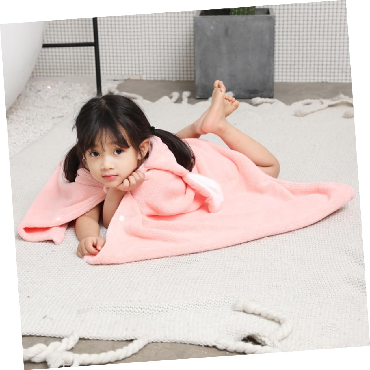 Zerodeko Toalla Infantil con Capucha de Coral Absorbente Secado Rápido Diseño de Conejo Rosa para Casa Playa y Piscina