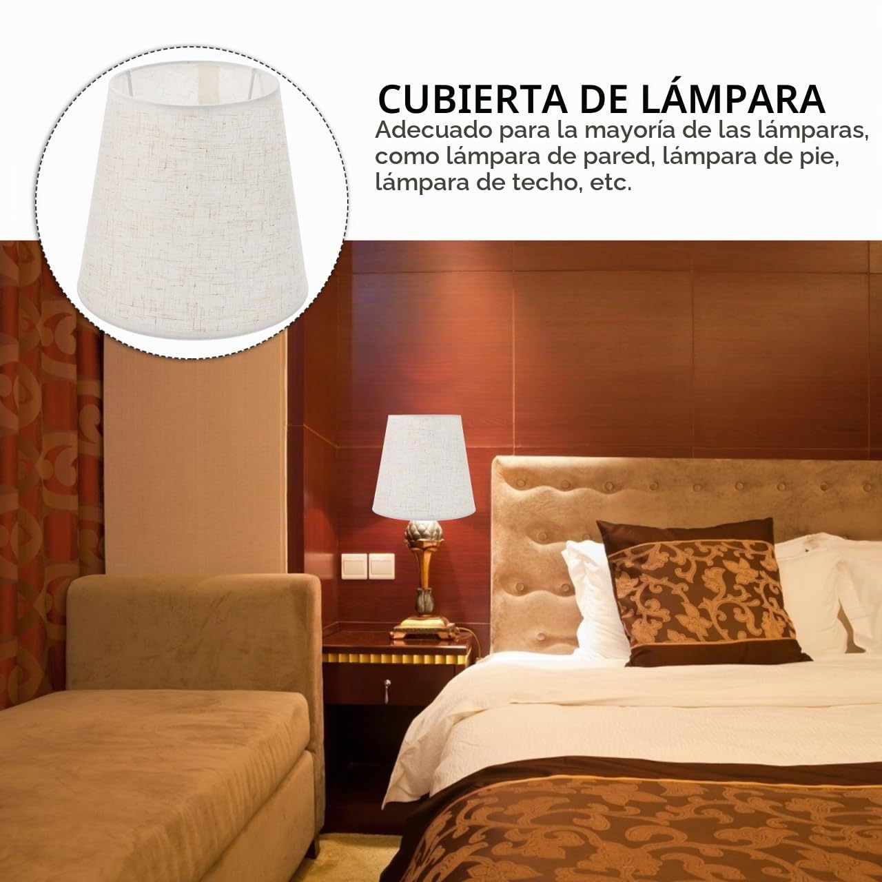 jojofuny Pantalla De LáMpara De Mesa E27 De Lino Beige, DiseñO Moderno Y Elegante, TamañO Inferior 19 Cm, Superior 13 Cm, Altura 17 Cm, Ideal Para DecoracióN En Hogar, Hoteles
