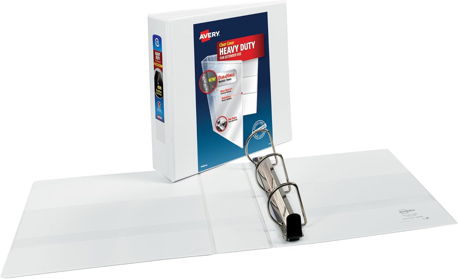 Avery Heavy-Duty View 3 Ring Binder, 3" One Touch Slant Rings, Holds 8.5" x 11" Paper, 2 White Binders (79791)