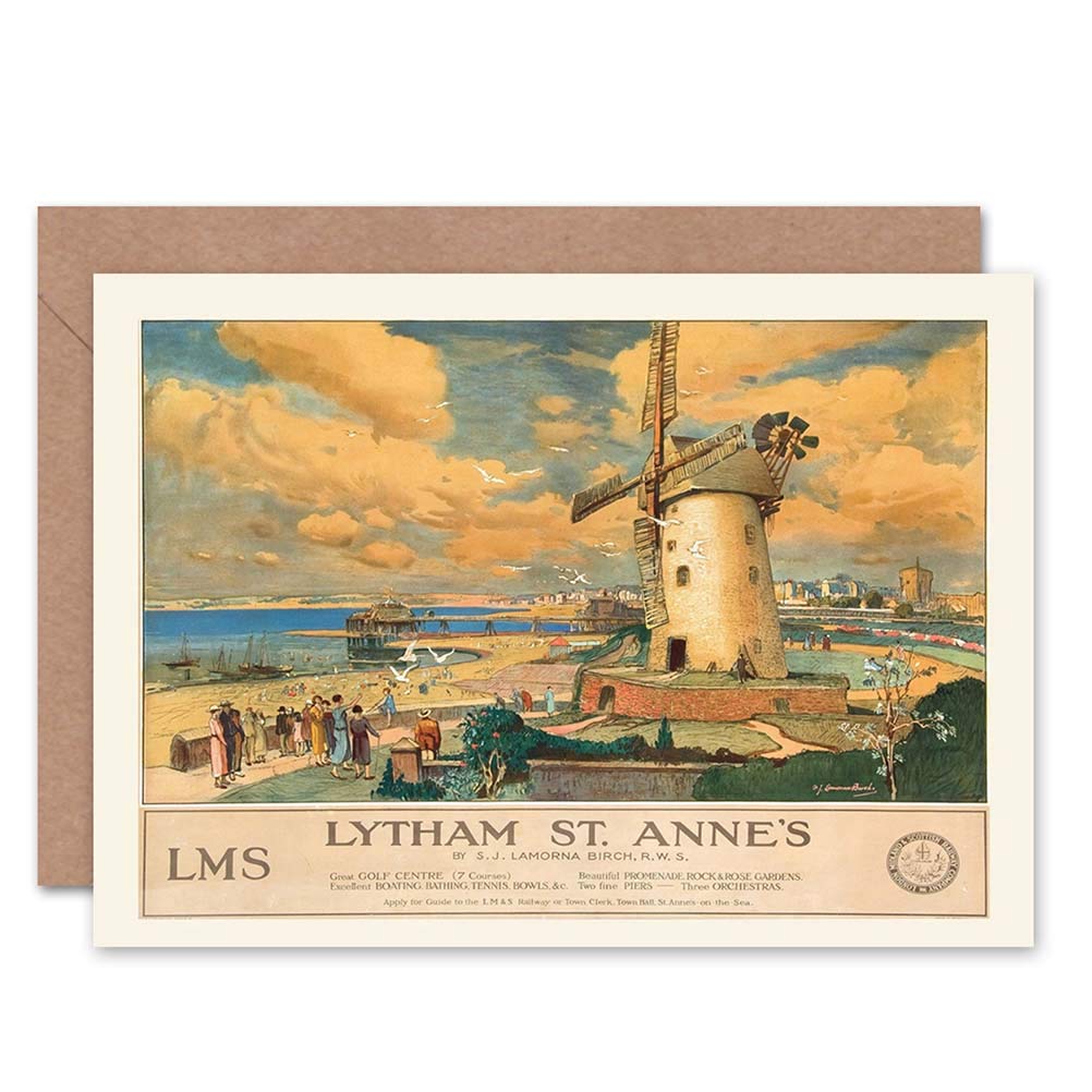 Travel England Lancashire Lytham St Annes Windmill Blank Greeting Card