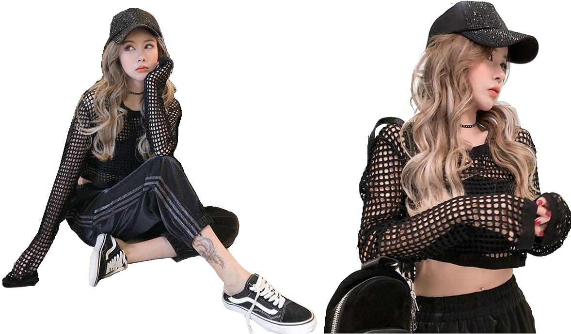 新品未使用品☆タカダンス　ビーズ装飾付き　黒メッシュ　スリーブトップス Amazon | [ミカドレス] ダンス 衣装 ヒップホップ メッシュ T