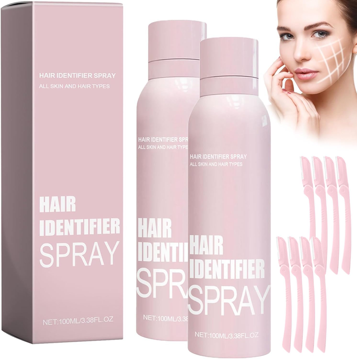 Lot de 2 vaporisateurs d'identification des cheveux pour le rasage du visage, spray d'identification des cheveux du visage, hydratant et soins de la peau Dermaplaner