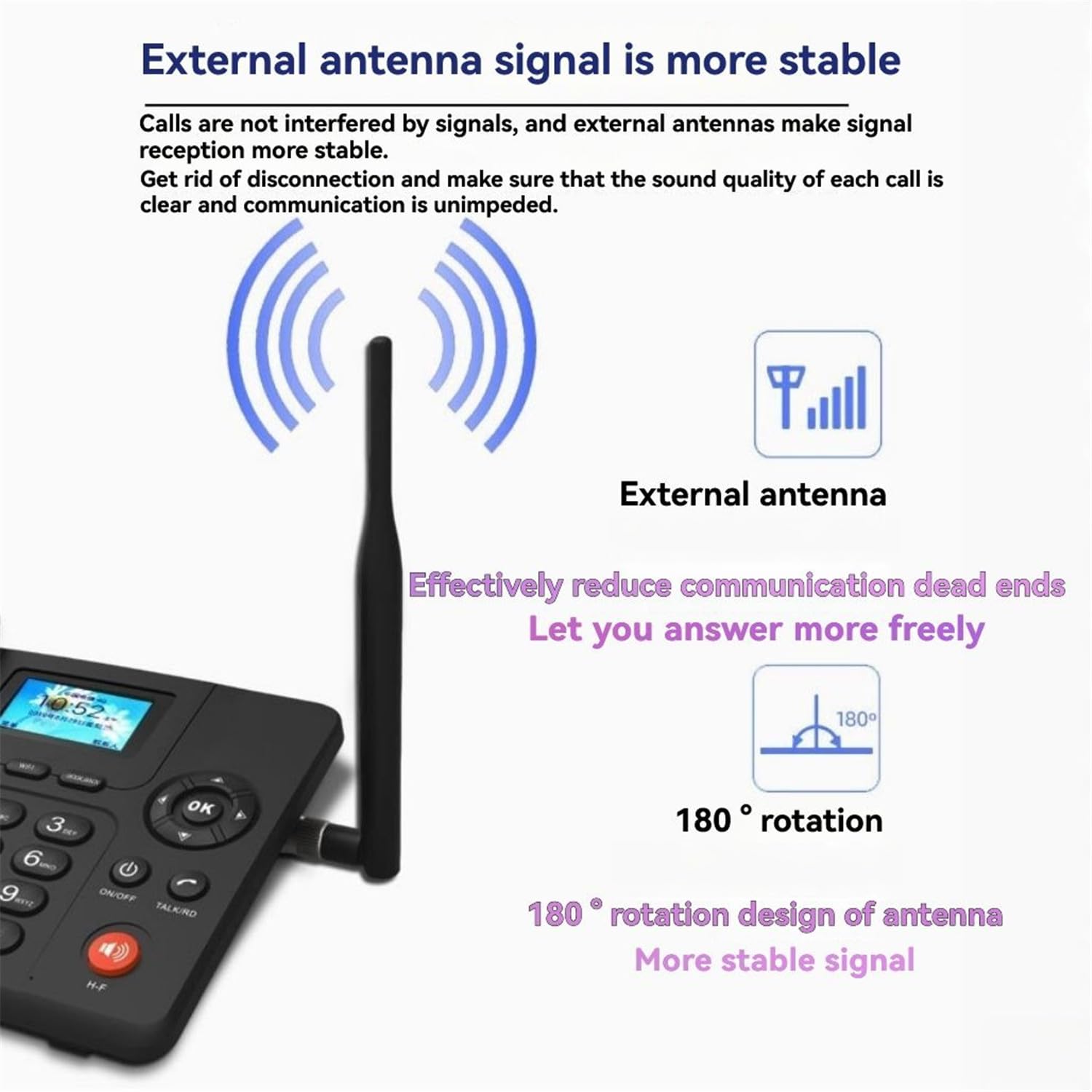 ETS-2277 Téléphone Fixe sans Fil 4G Emplacement pour Carte SIM Prend en Charge 2G 3G WiFi Radio FM SMS Enregistrement Mains la Maison et Le Bureau