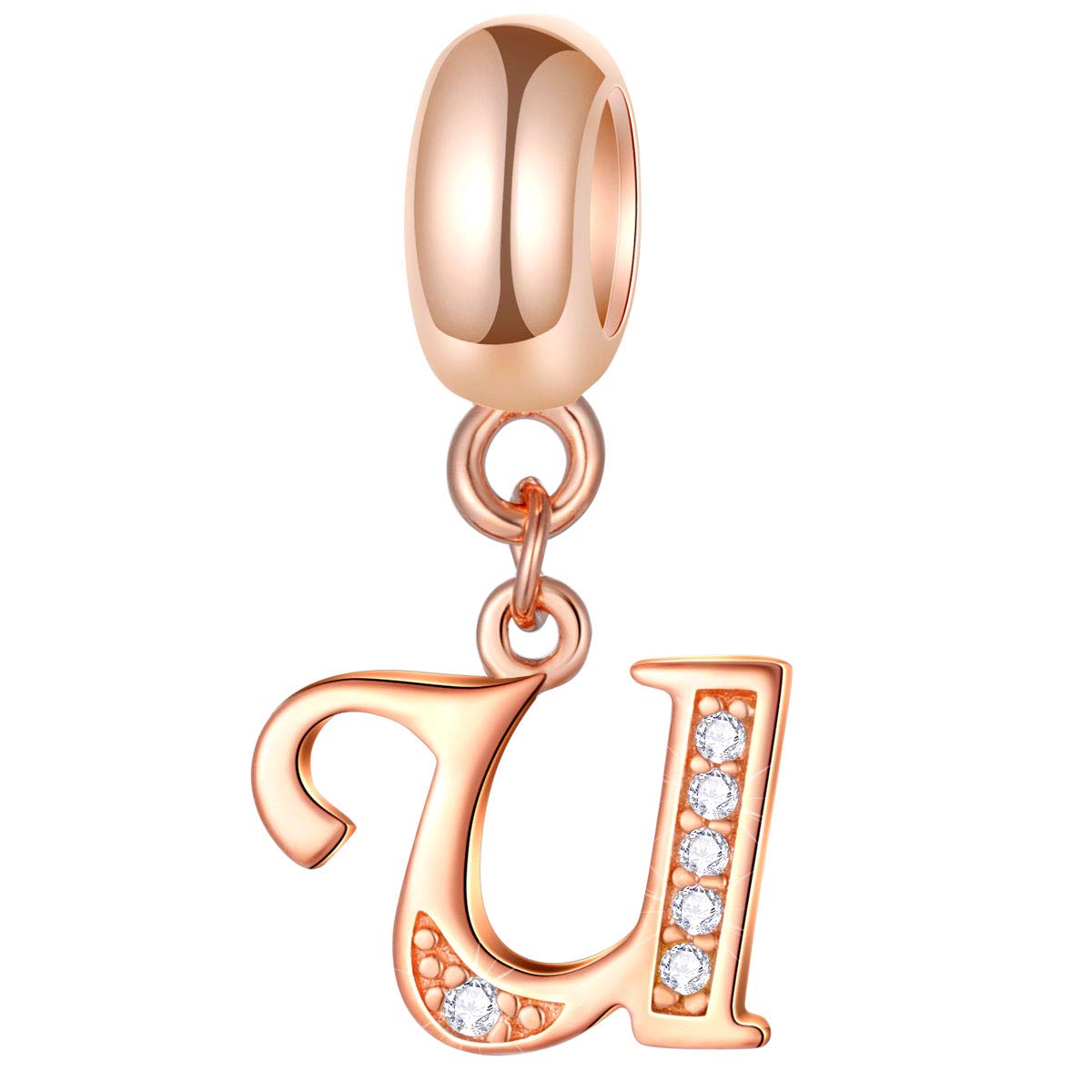 EMOSTAR Letter Charms Initial A-Z Alphabet Beads, Rose Gold 925 Sterling Silver Dangle CZ Birthstone Pendant, Gifts for European Charm Bracelet/Mothers Day/Birthday