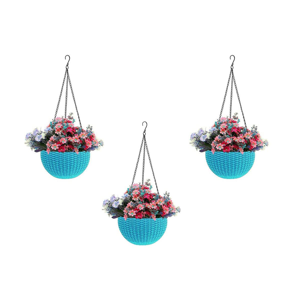 Bianco Plastic Hanging Rattan Planter, Light Blue, Pot Diameter-7.1 Inch, Pot Height - 4.8 Inch, Pot Thickness -3 mm, Chain Length -13 inch Approx., 3 Pieces (B09TL3NGPB) Amazon Price History, Amazon Price Tracker