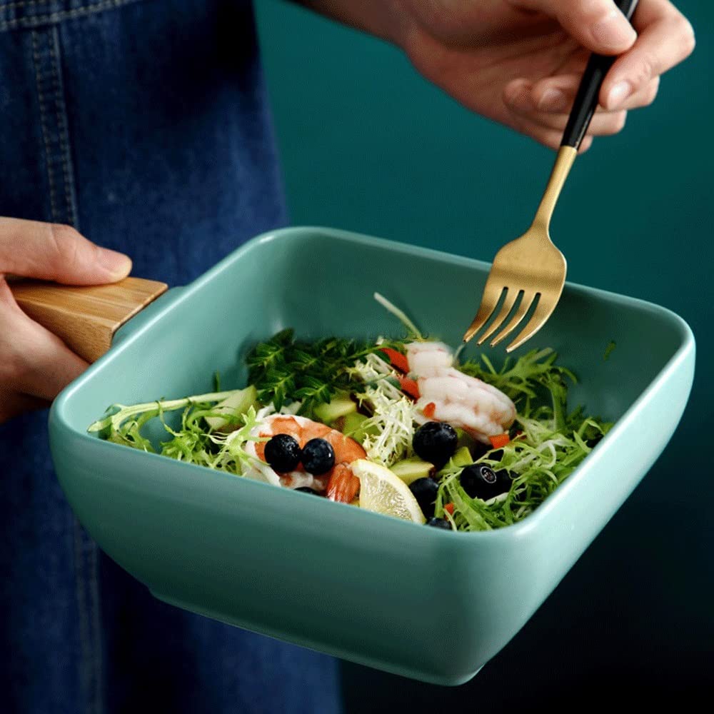 Ensaladeras Creativo mango de madera placa cerámica nórdica moderna cocina suministros de gran capacidad placa profunda fruta placa de ensalada Cuencos para Cocina (Color : C)