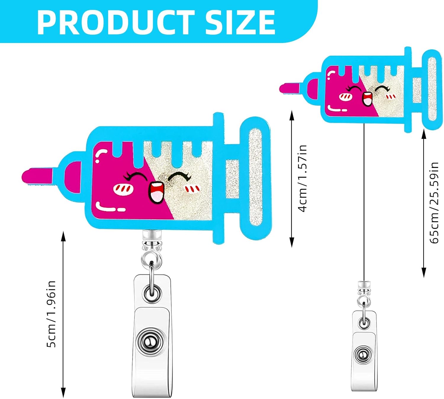 Cartoon Syringe Badge Reel - Cute Retractable ID Badge Holder Gifts for Nurses, Doctors, Medical Assistants, Healthcare Workers, and Students for Nurses Day, Christmas, Birthdays, and Graduations - Image 2