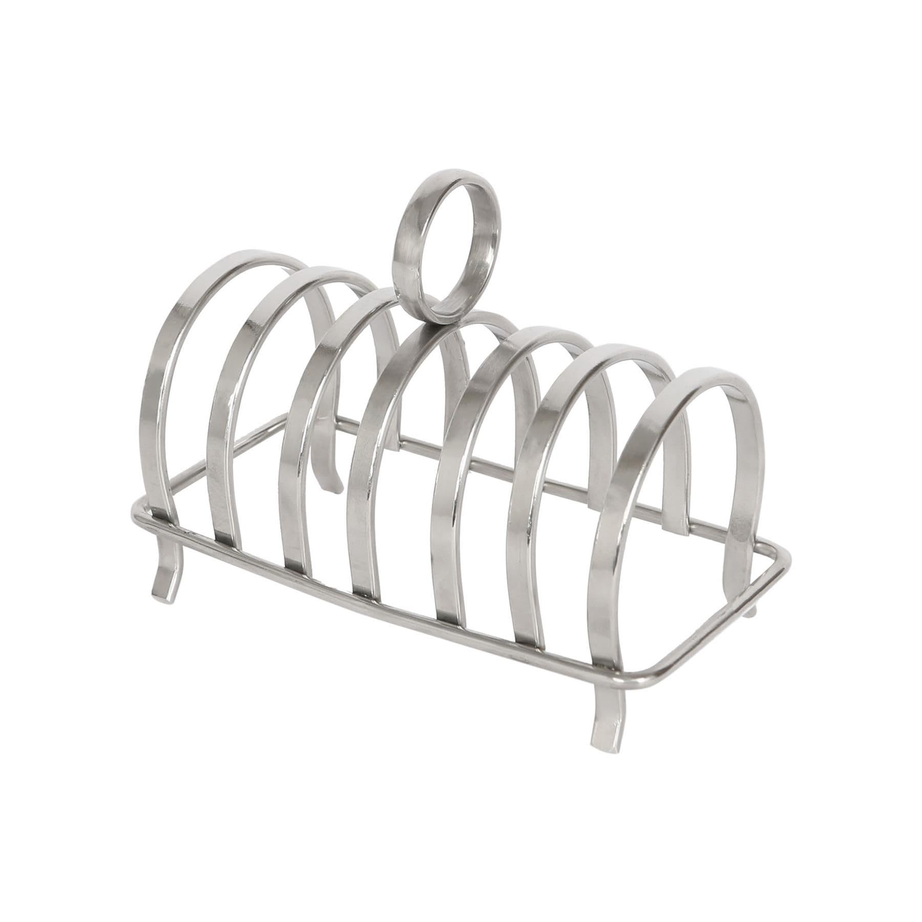 Argon Tableware Silver Stainless Steel Toast Rack - 6 Slices - 1X Metal Kitchen Accessories Bread Slice Holder Stand Organiser Dish Tray With Handle