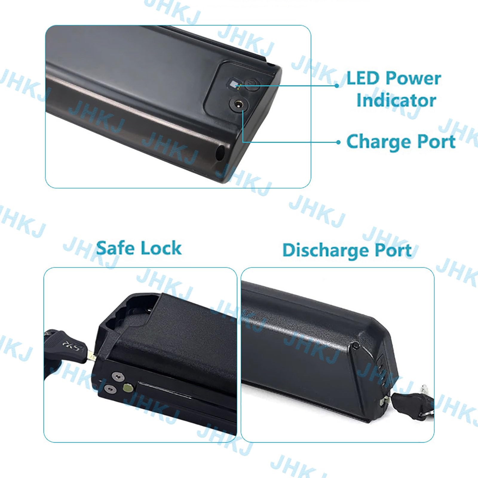 Batteria a Forma Curva 36V 48V Batteria al Litio 10,4Ah 12Ah 13Ah 14Ah Batterie per Tubo Obliquo con Caricabatterie e Blocco di Sicurezza per Motore da 350W-650W