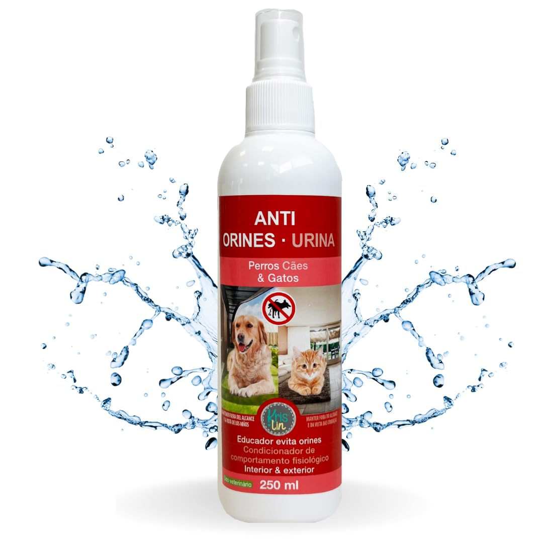 Krislin Spray Antiorines de Perros y Gatos | Contiene Activos repelentes Naturales | para Uso Exterior e Interior | Aroma Agradable | Incoloro | 250 ml