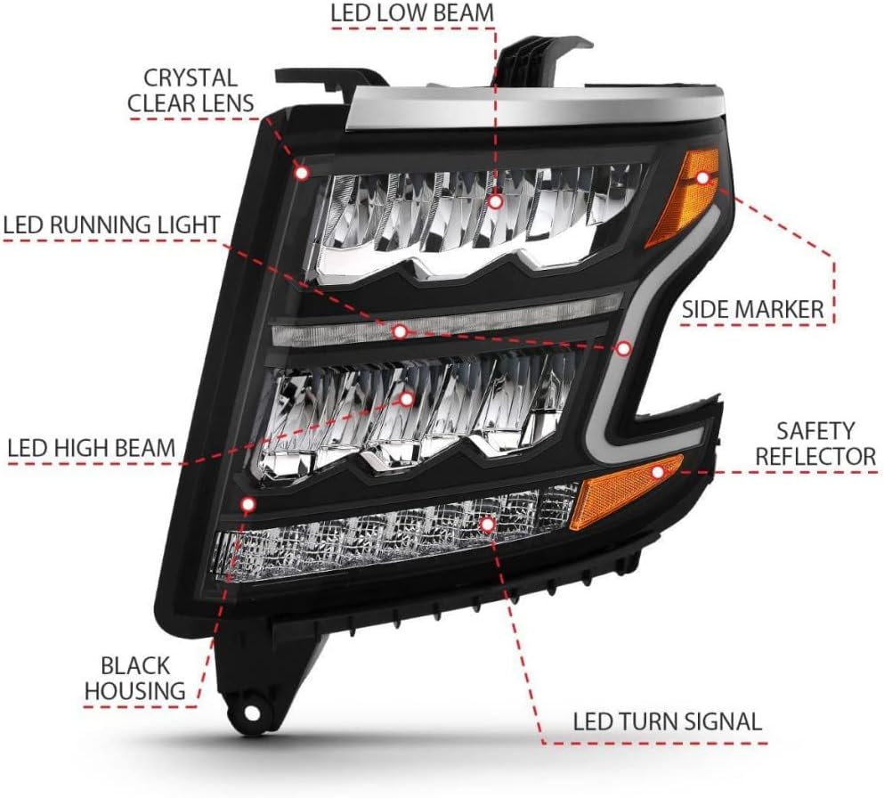 KarParts360 ANZO For Chevy Tahoe 2015-2020 Headlights LED Light Bar Style Black | 111478