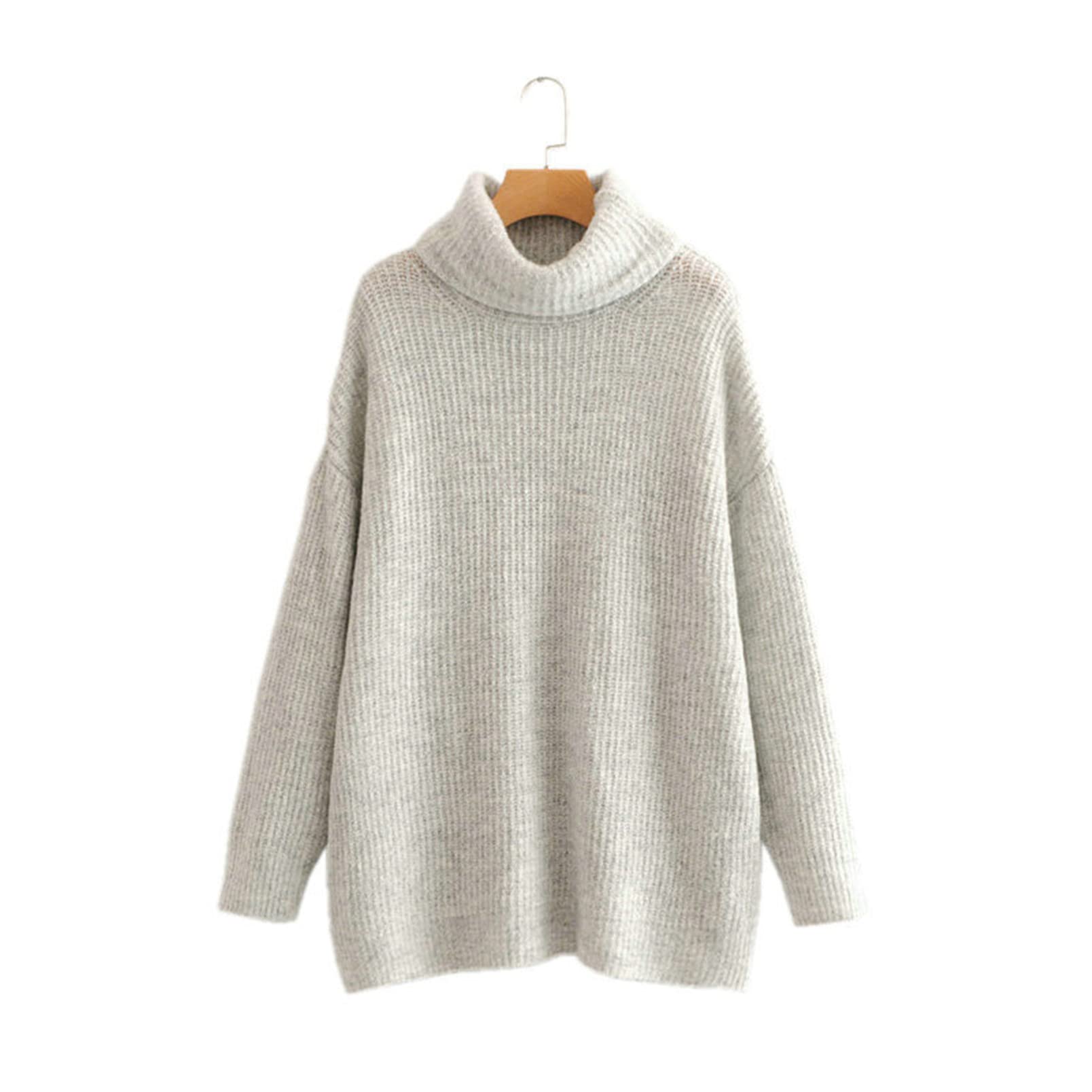 Donne Dolcevita Maglioni Inverno Lungo Pipistrello Manica Maglioni Maglione Cappotto, grigio, M