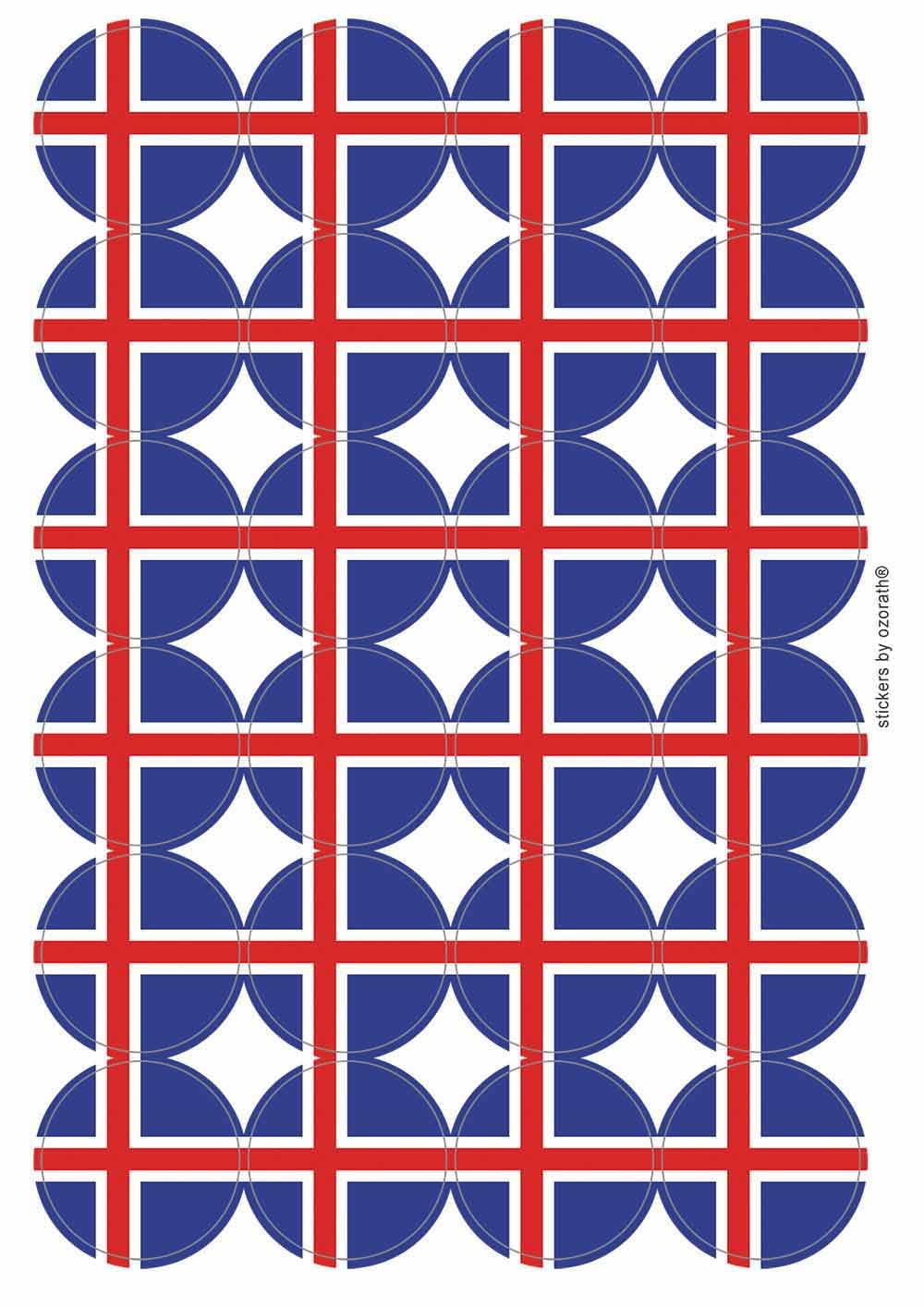 Iceland National Flag Circular Matt Paper Stickers A4 Sheet of 24 (Each Sticker is 45mm Diameter)