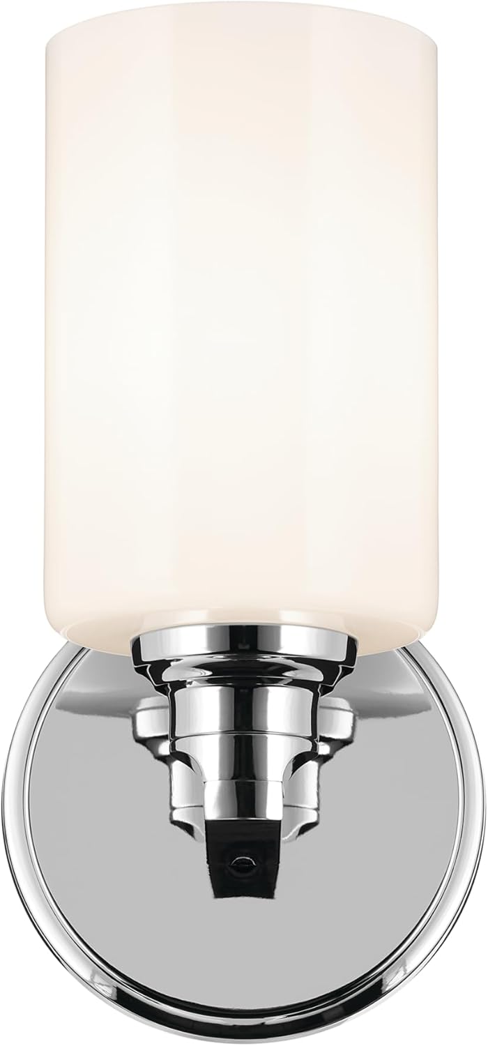 Kichler Gioe 1-Light Wall Sconce Bathroom Vanity Light Fixture with Opal Glass in Chrome, Damp Rated for Powder Room, Kitchen, Hallway, Bedroom (5" W x 9.5" H), 55224CH