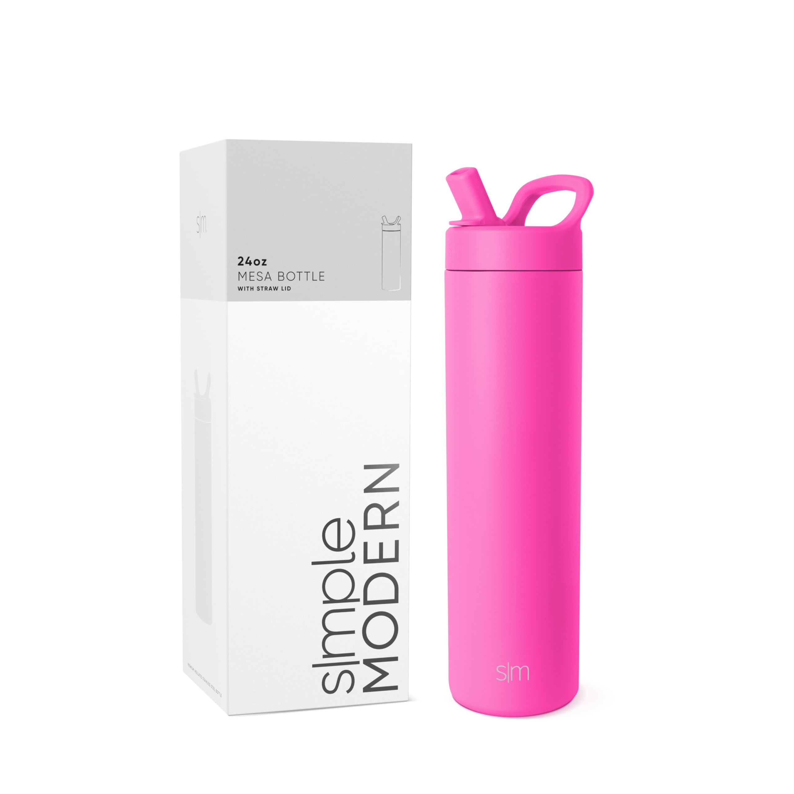 Simple Modern Water Bottle with Straw lid | Insulated Stainless Steel Thermos | Reusable Travel Water Bottles for Gym & Sports | Leak Proof & BPA Free | 24oz, Raspberry Vibes