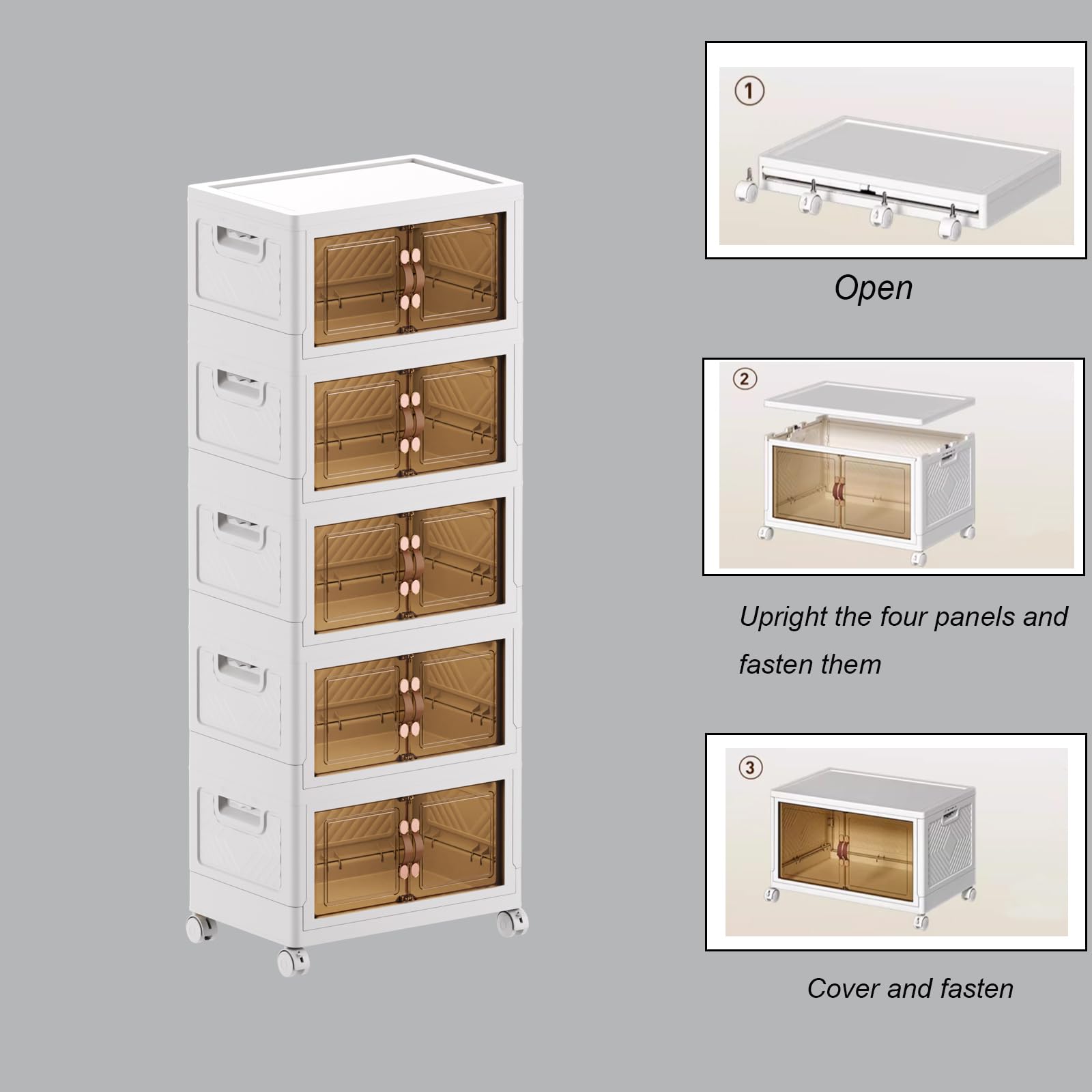 MECOLOR Contenedores grandes de almacenamiento con ruedas, caja de almacenamiento plegable, artículos esenciales para recámara (5 unidades)