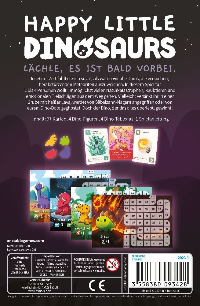 Asmodee Unstable Games, Happy Little Dinosaurs Jeu de Base Jeu de Cartes 2 à 4 Joueurs à partir de 8 Ans 30 à 60 Minutes en Allemand
