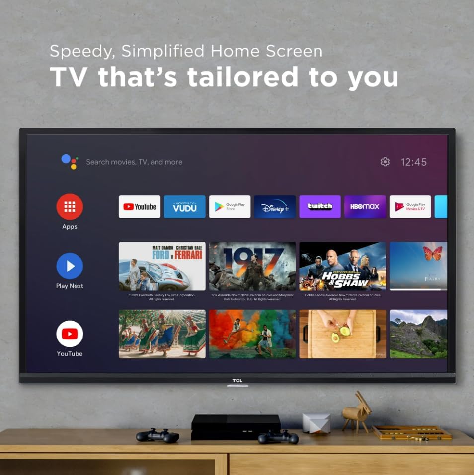 Android TV home screen displaying various apps and content