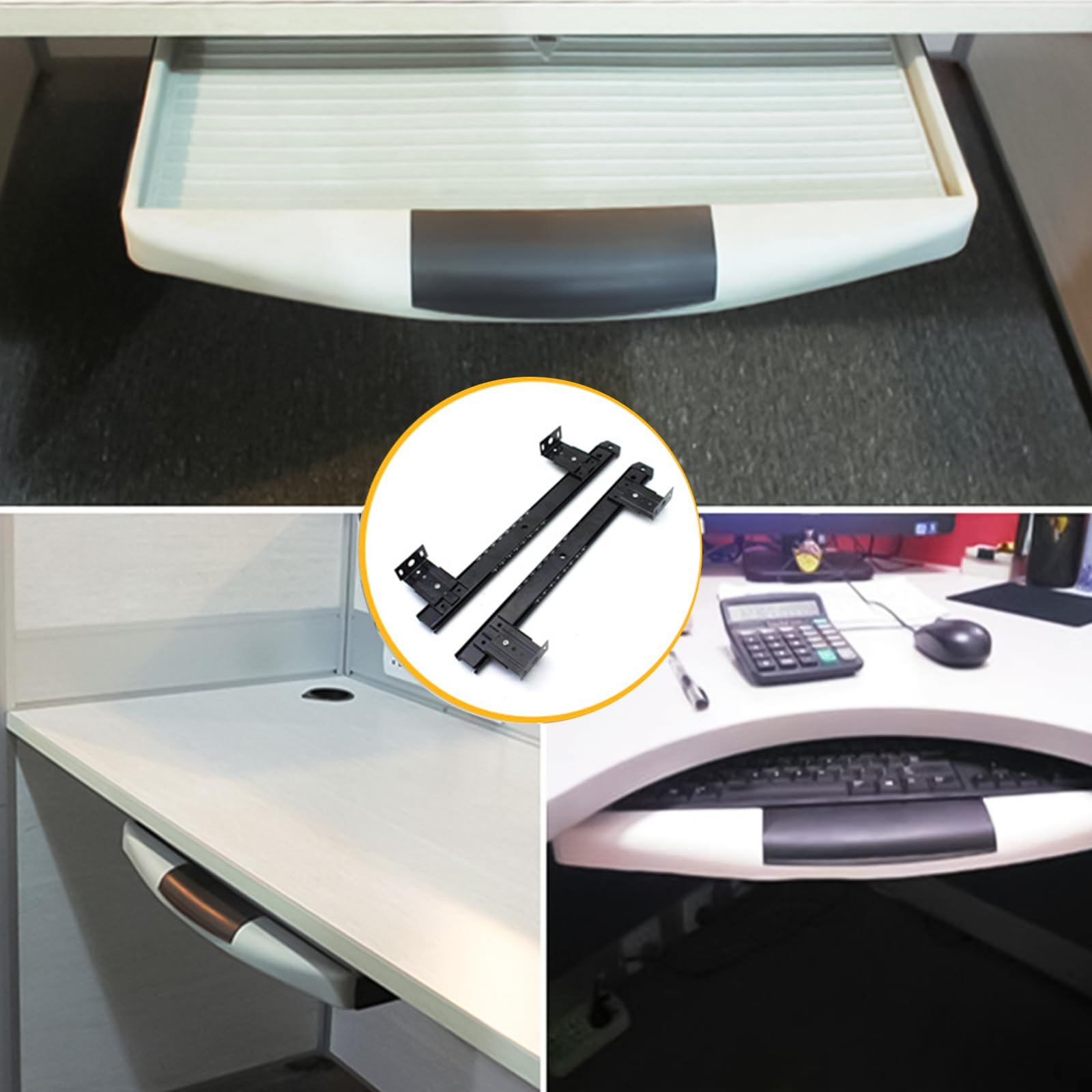 1 para (zestaw 2 szt.) 350 mm wysuwana pó?ka na klawiatur?, wysuwana szuflada na klawiatur?, prowadnice z ?o?yskiem kulkowym, do klawiatury, myszy, laptopa, czarna ze ?rub?